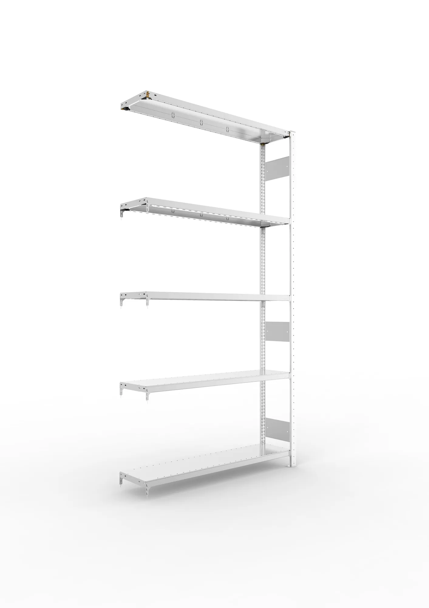 META CLIP S3 | Fachbodenregal | Anbauregal | 2500 x 1300 x 300 mm | Fachlast 230 kg | 4+1 Ebenen | Längsriegel | verzinkt