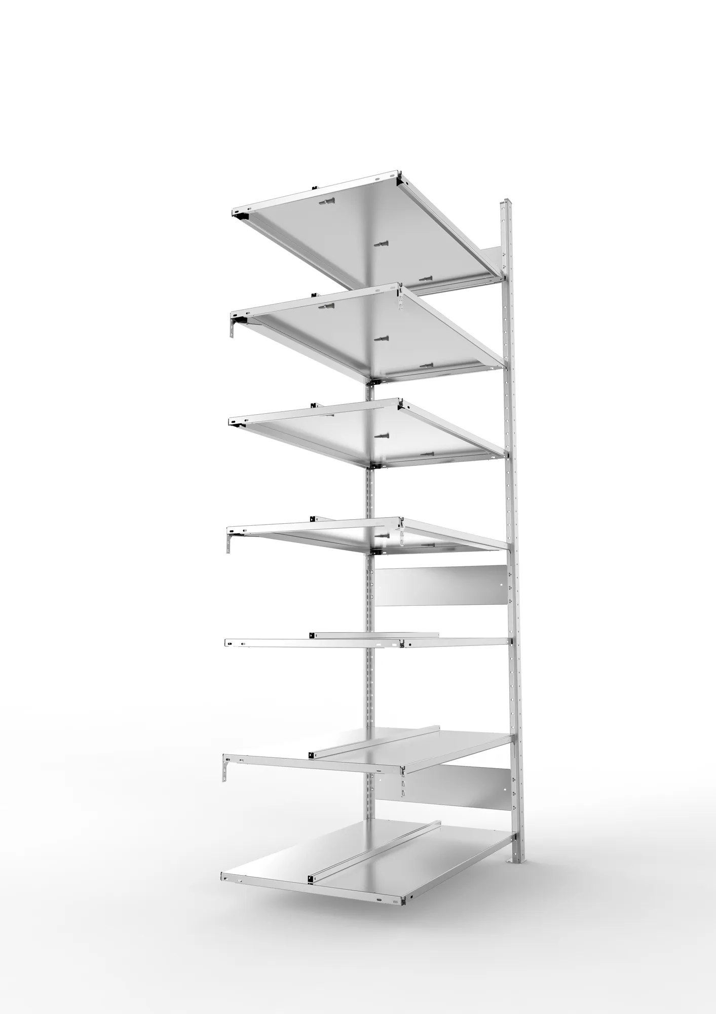 META COMPACT S3| Büro-Steckregal | Doppel-Anbauregal | 2500 x 1000 x 600 mm | Fachlast 100 kg | 7 Ebenen | Mittelanschlag | verzinkt