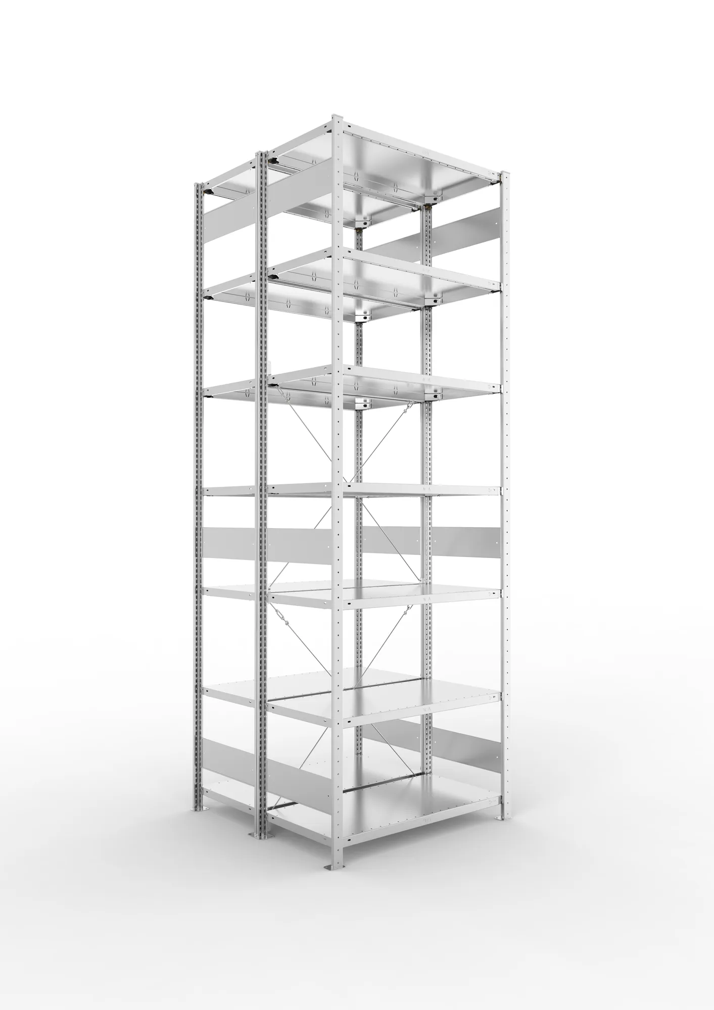 META CLIP | Fachbodenregal | Doppel-Grundregal | 3000 x 1000 x 500 mm | Fachlast 150 kg | 6+1 Ebenen | verzinkt