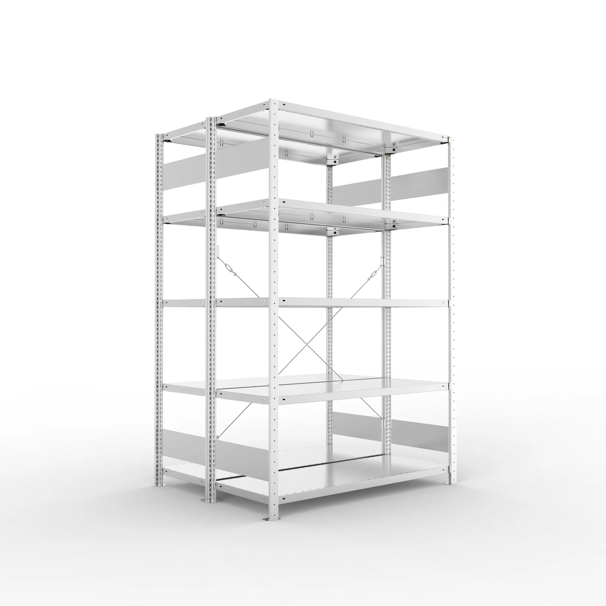 META CLIP S3 | Fachbodenregal | Doppel-Grundregal | 2000 x 1300 x 500 mm | Fachlast 230 kg | 4+1 Ebenen | verzinkt