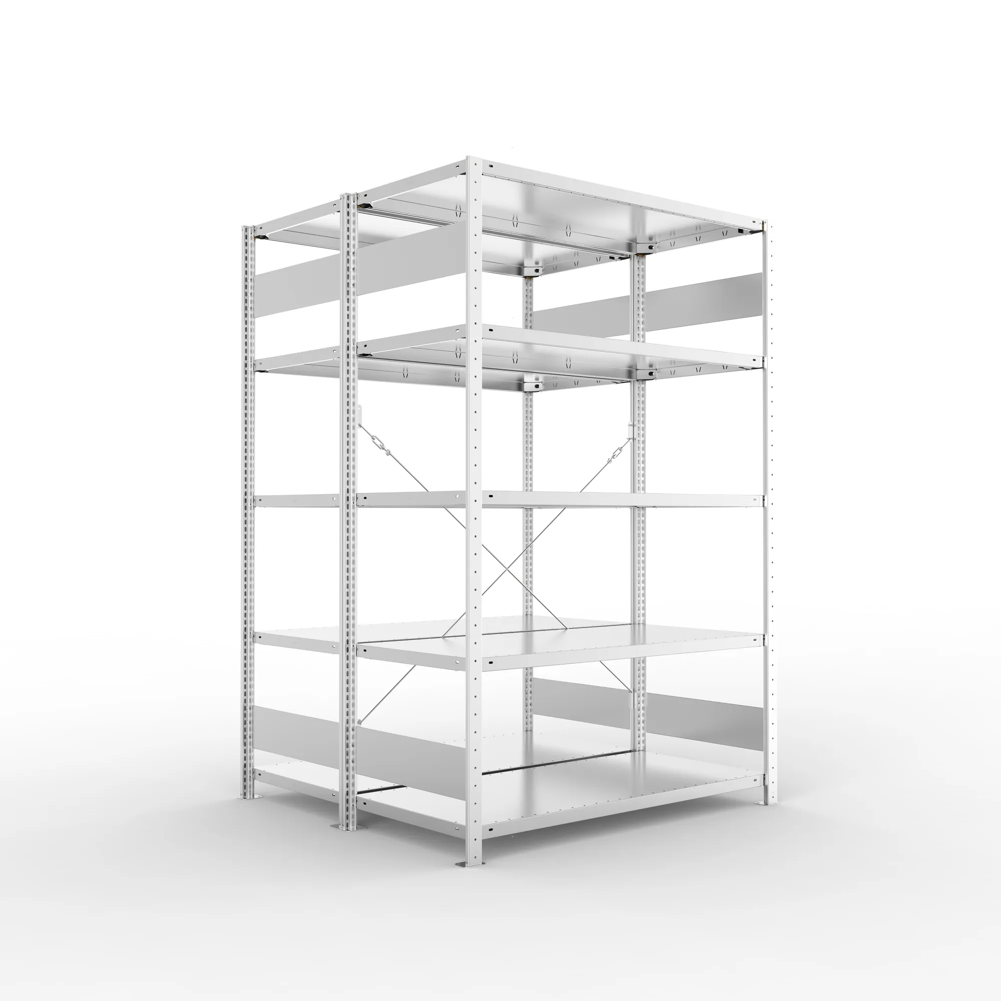 META CLIP S3 | Fachbodenregal | Doppel-Grundregal | 2000 x 1300 x 600 mm | Fachlast 230 kg | 4+1 Ebenen | verzinkt