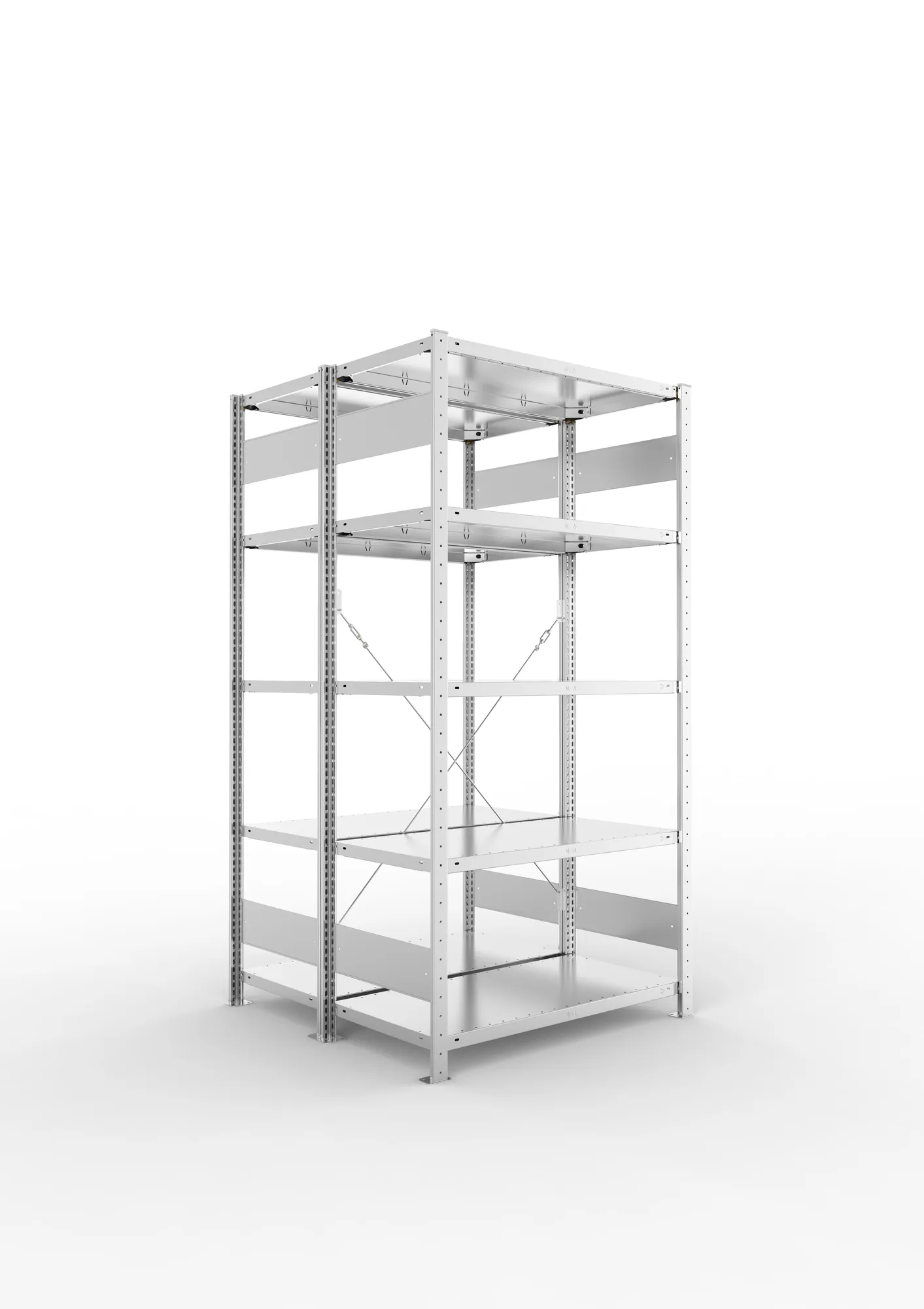 META CLIP | Fachbodenregal | Doppel-Grundregal | 2000 x 1000 x 500 mm | Fachlast 150 kg | 4+1 Ebenen | verzinkt