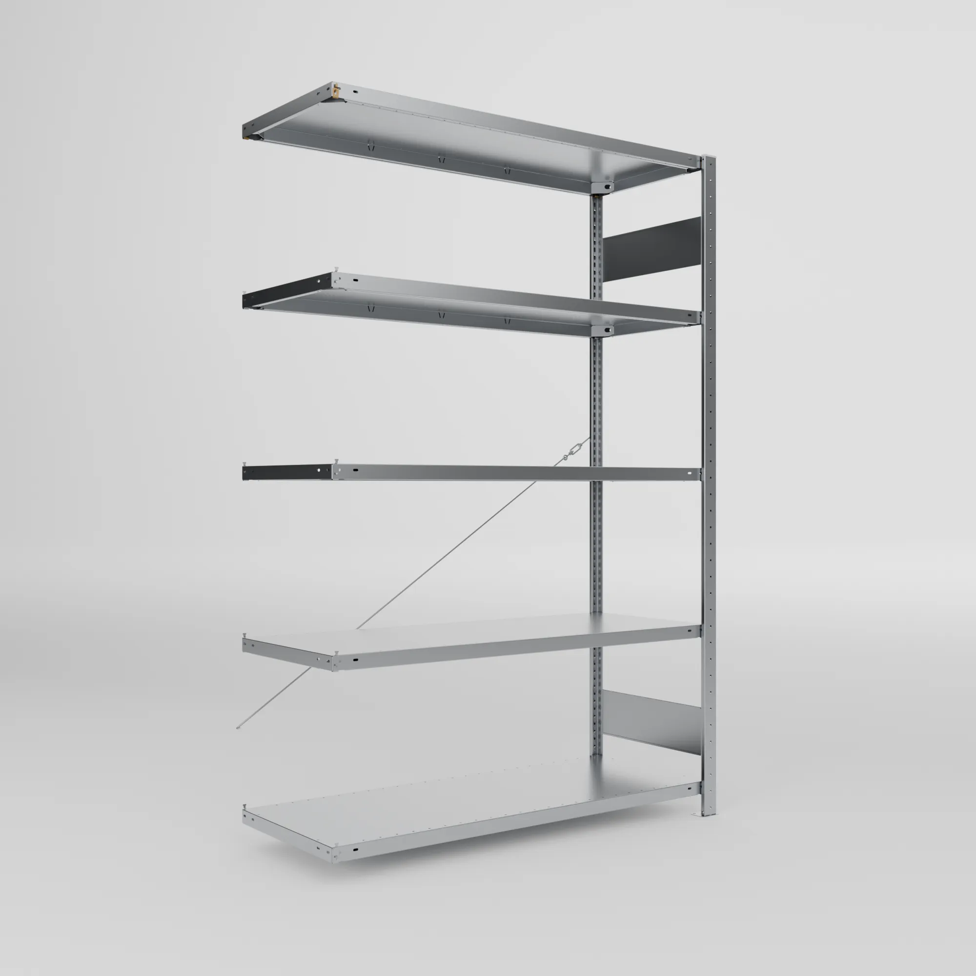 META CLIP S3 | Fachbodenregal | Anbauregal | 2000 x 1300 x 500 mm | Fachlast 150 kg | 4+1 Ebenen | verzinkt