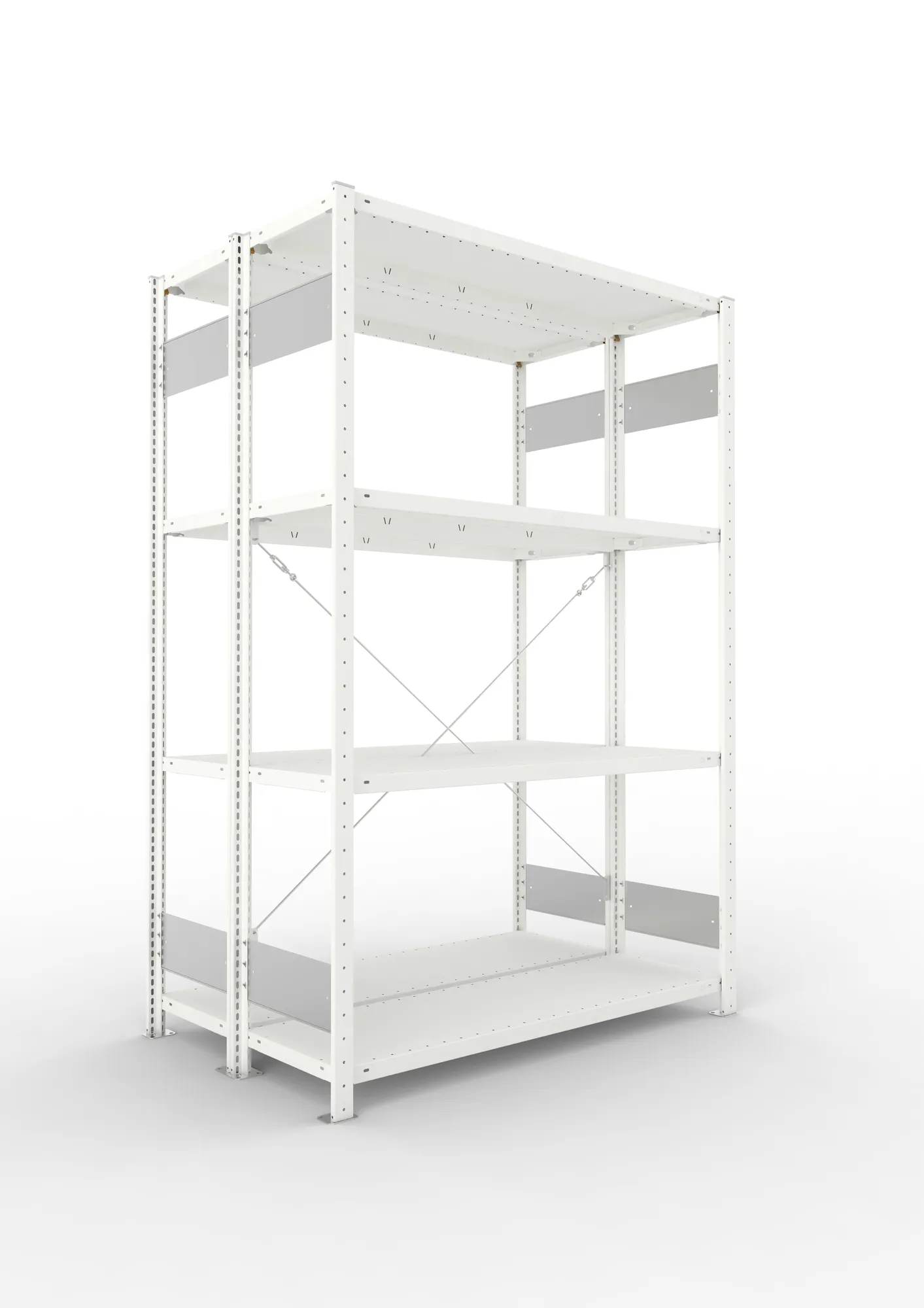 META CLIP S3 | Fachbodenregal | Doppel-Grundregal | 2000 x 1300 x 400 mm | Fachlast 150 kg | 3+1 Ebenen | RAL 7035