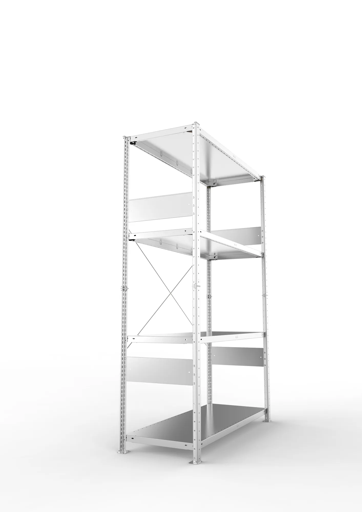 META CLIP SPLIT | Fachbodenregal | Grundregal | 2000 x 1300 x 500 mm | Fachlast 230 kg | 3+1 Ebenen | verzinkt