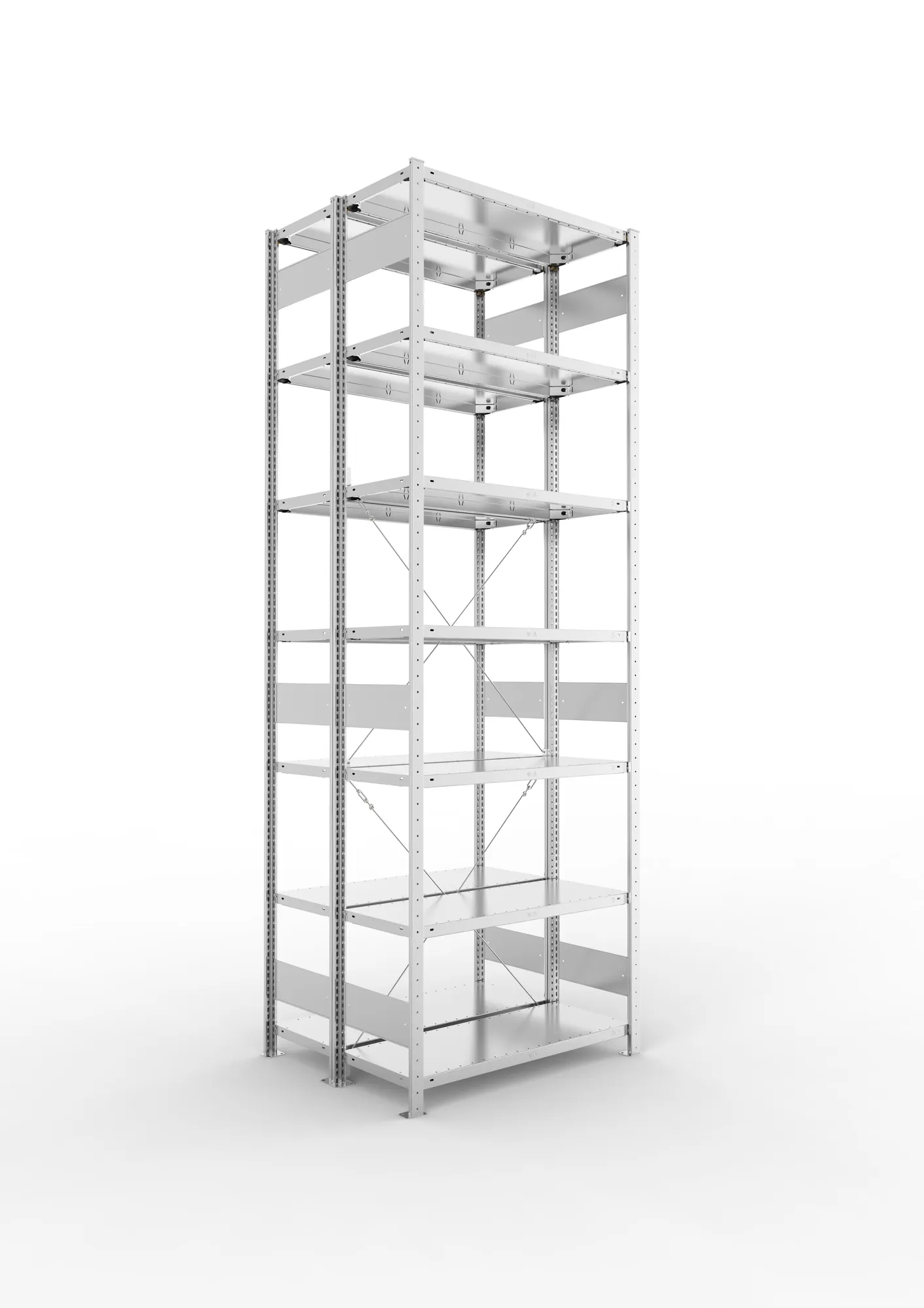 META CLIP | Fachbodenregal | Doppel-Grundregal | 3000 x 1000 x 400 mm | Fachlast 150 kg | 6+1 Ebenen | verzinkt