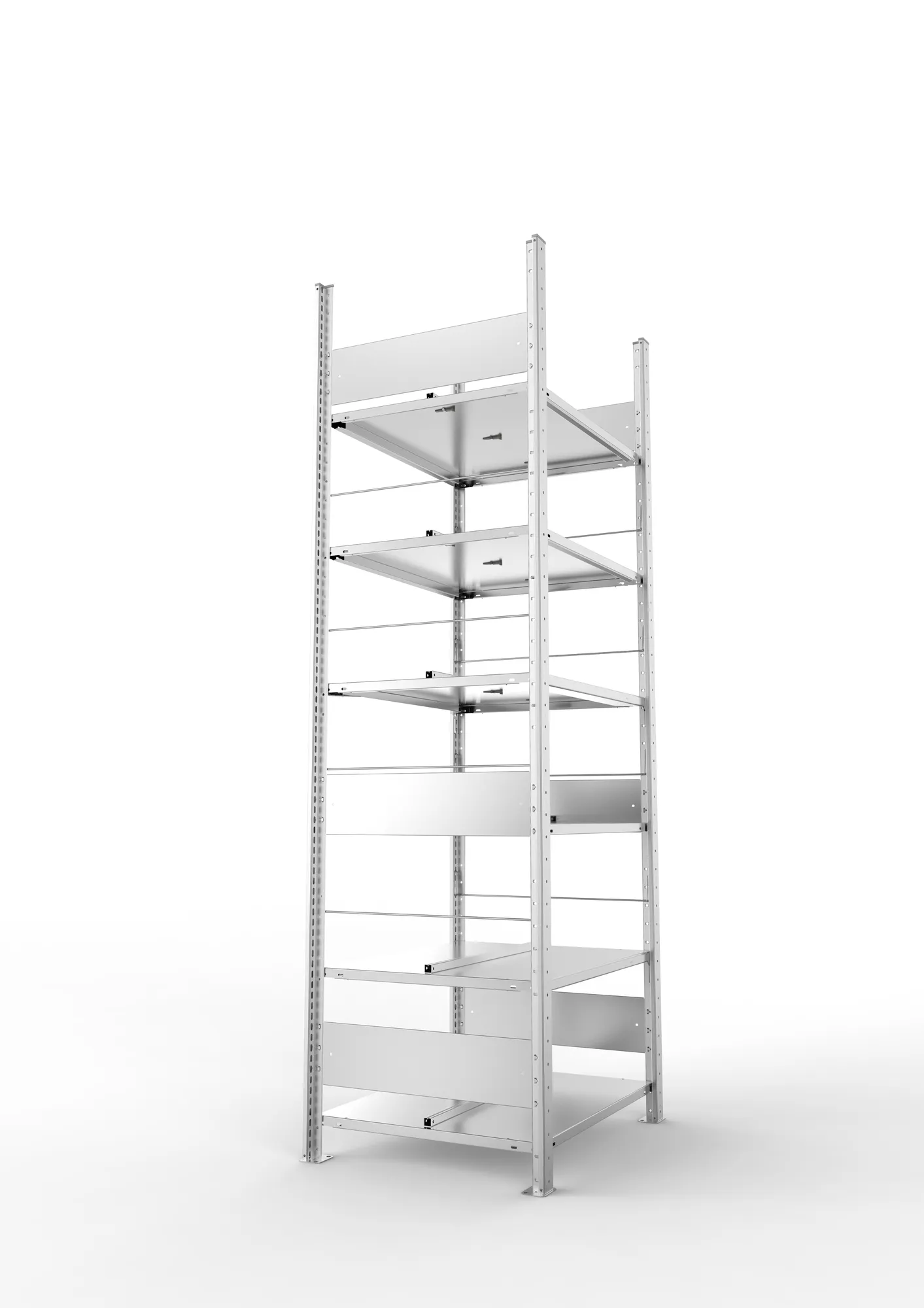 META COMPACT S3| Büro-Steckregal | Doppel-Grundregal | 2200 x 750 x 600 mm | Fachlast 100 kg | 6 Ebenen | Mittelanschlag | verzinkt