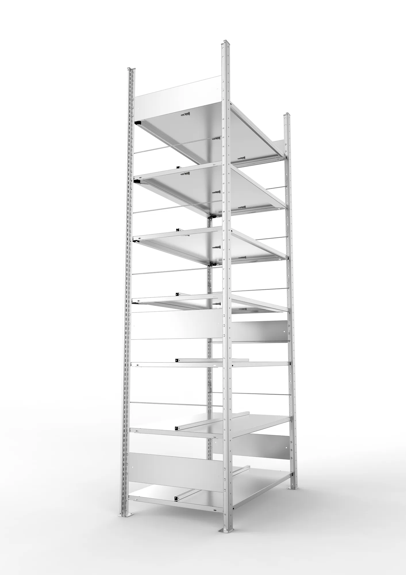 META COMPACT S3| Büro-Steckregal | Doppel-Grundregal | 2500 x 1000 x 600 mm | Fachlast 100 kg | 7 Ebenen | Mittelanschlag | verzinkt