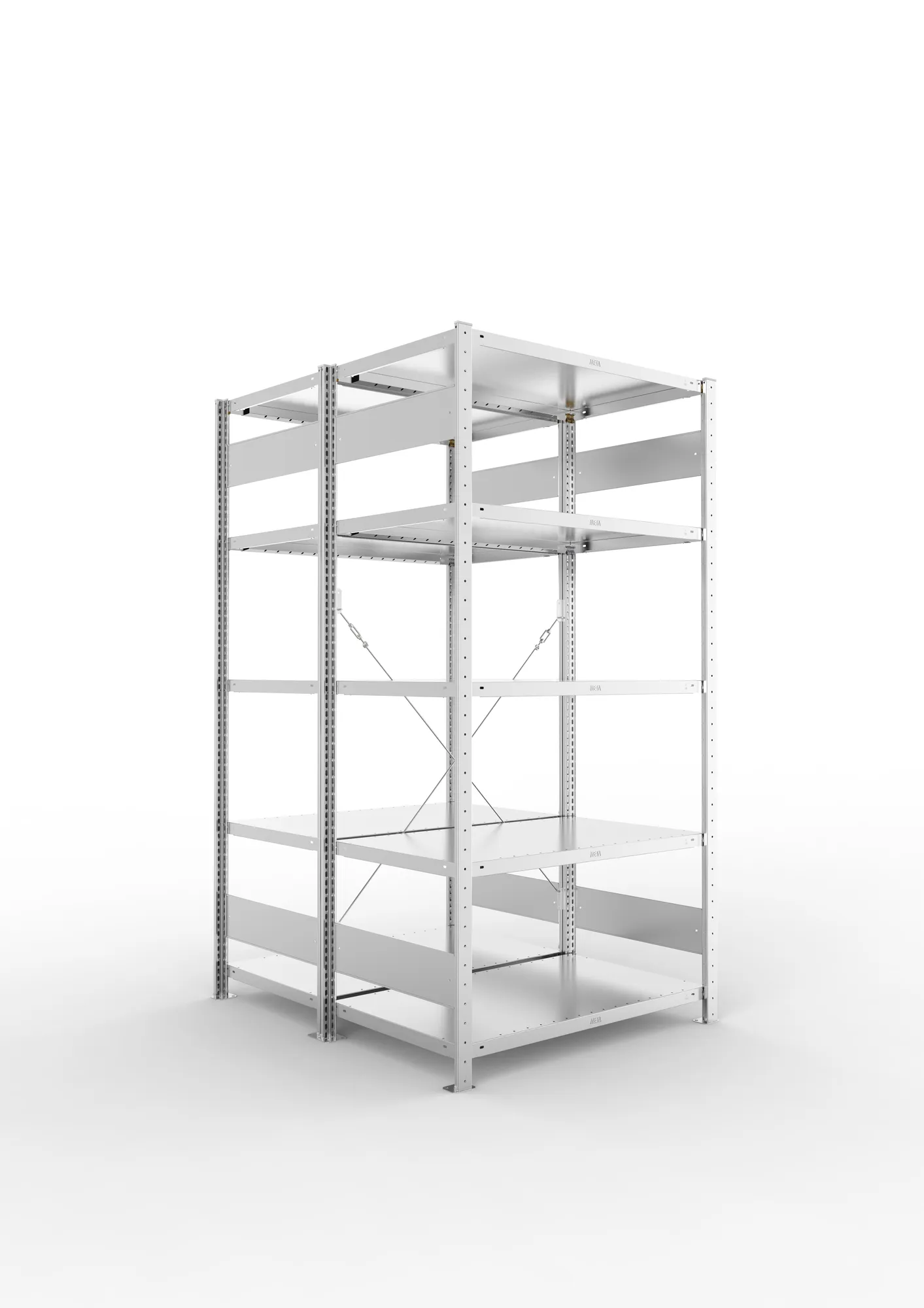 META CLIP | Fachbodenregal | Doppel-Grundregal | 2000 x 1000 x 600 mm | Fachlast 100 kg | 4+1 Ebenen | verzinkt