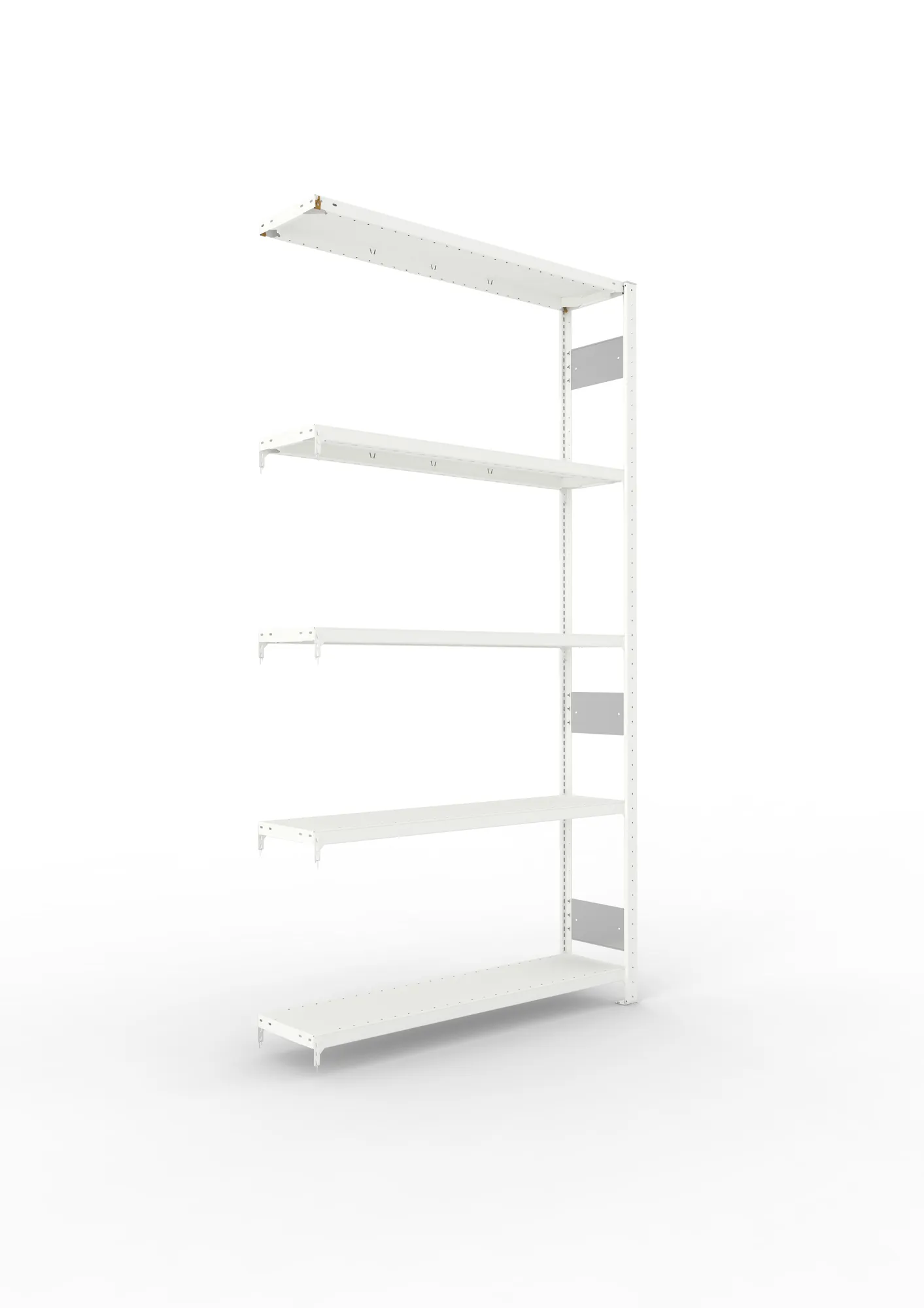 META CLIP S3 | Fachbodenregal | Anbauregal | 2500 x 1300 x 300 mm | Fachlast 230 kg | 4+1 Ebenen | Längsriegel | RAL 7035
