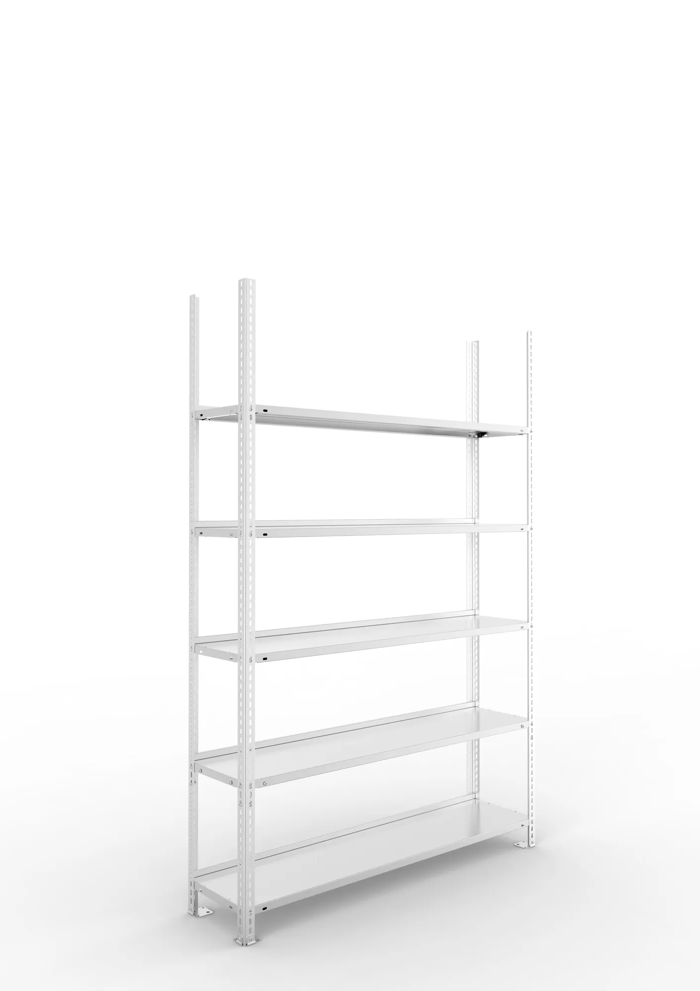 META FIX COMPACT | Büro-Schraubregal | Grundregal | 1850 x 1250 x 300 mm | Fachlast 100 kg | 5 Ebenen | verzinkt