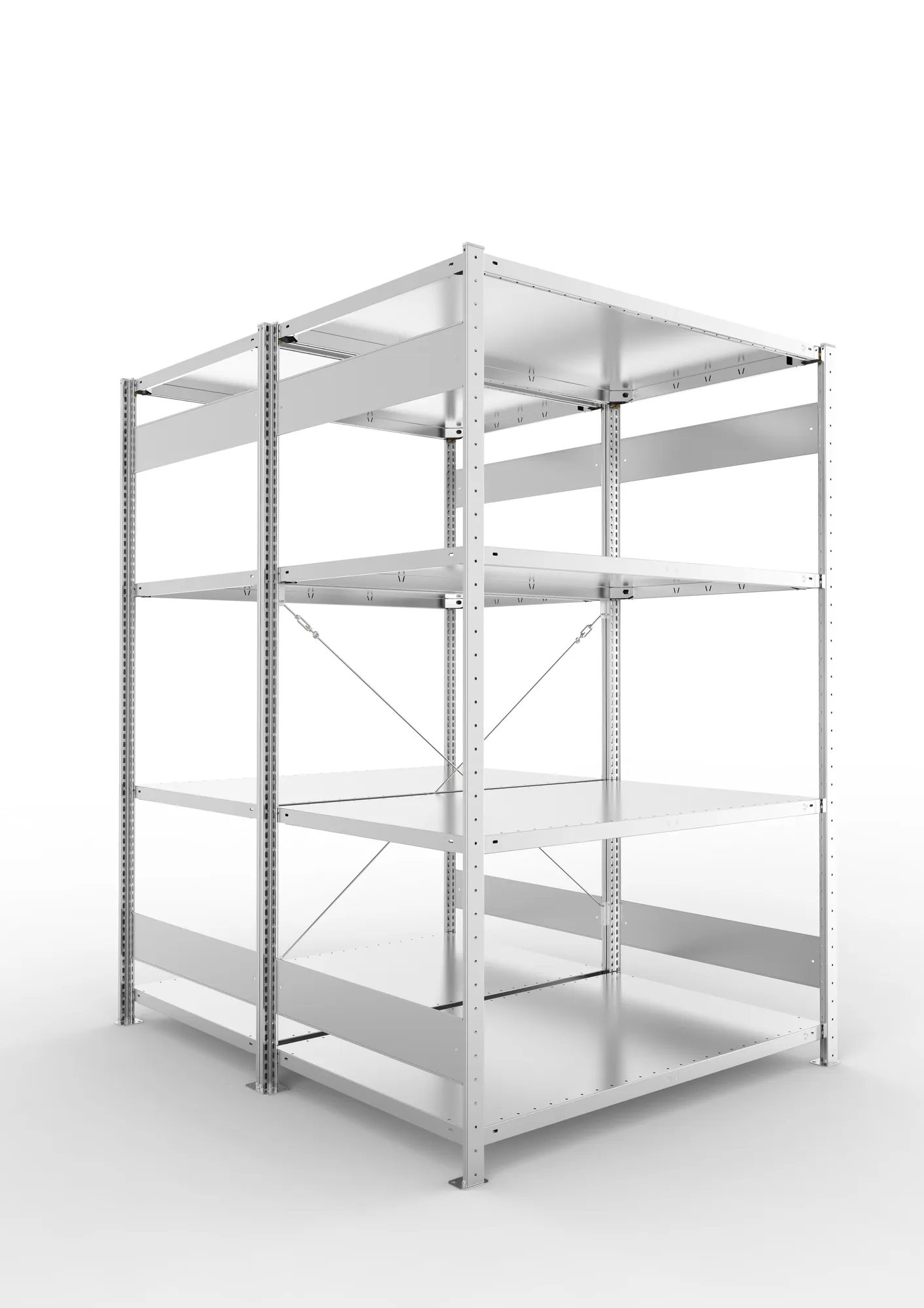 META CLIP | Fachbodenregal | Doppel-Grundregal | 2000 x 1300 x 800 mm | Fachlast 230 kg | 3+1 Ebenen | verzinkt