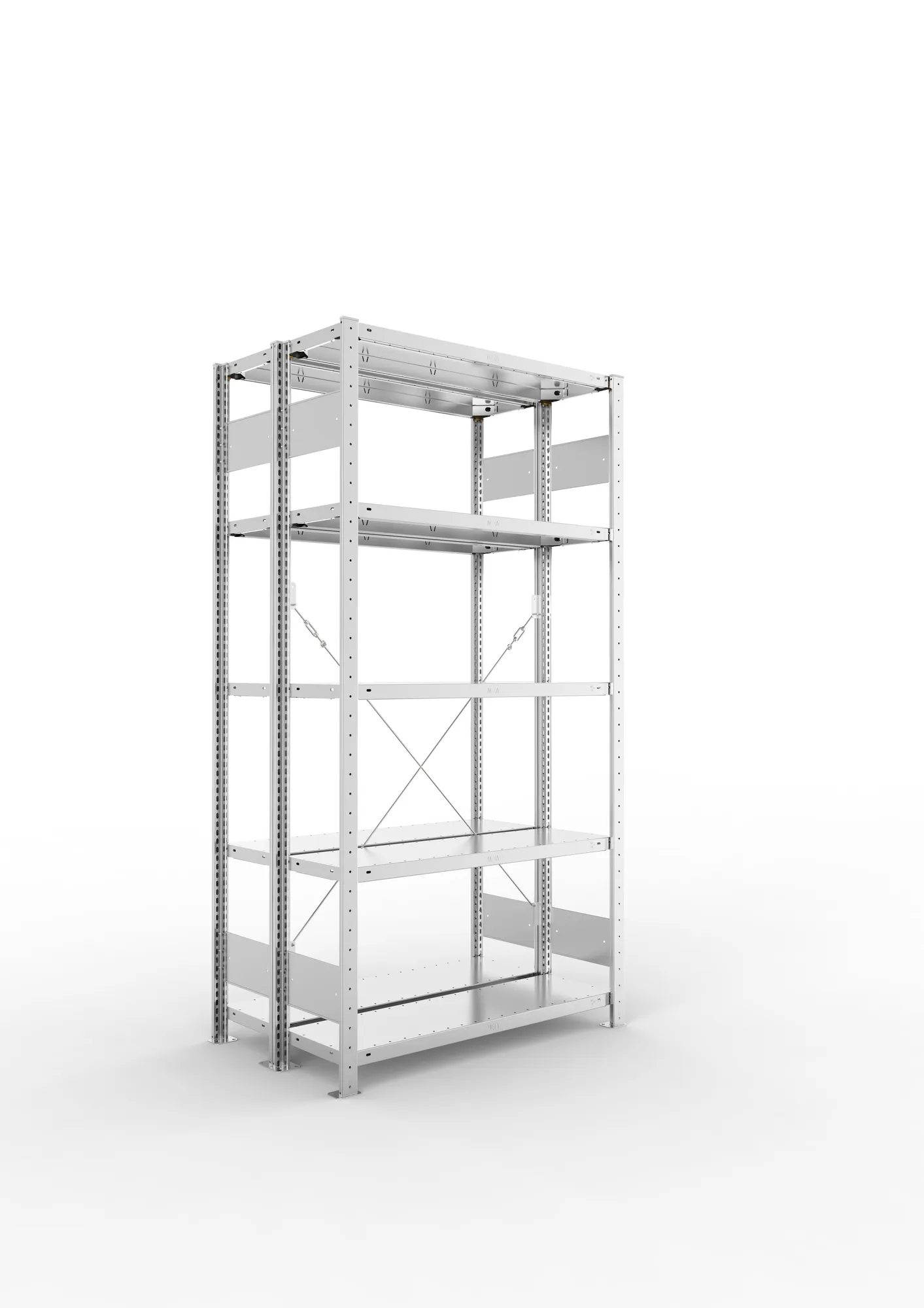 META CLIP S3 | Fachbodenregal | Doppel-Grundregal | 2000 x 1000 x 300 mm | Fachlast 150 kg | 4+1 Ebenen | verzinkt