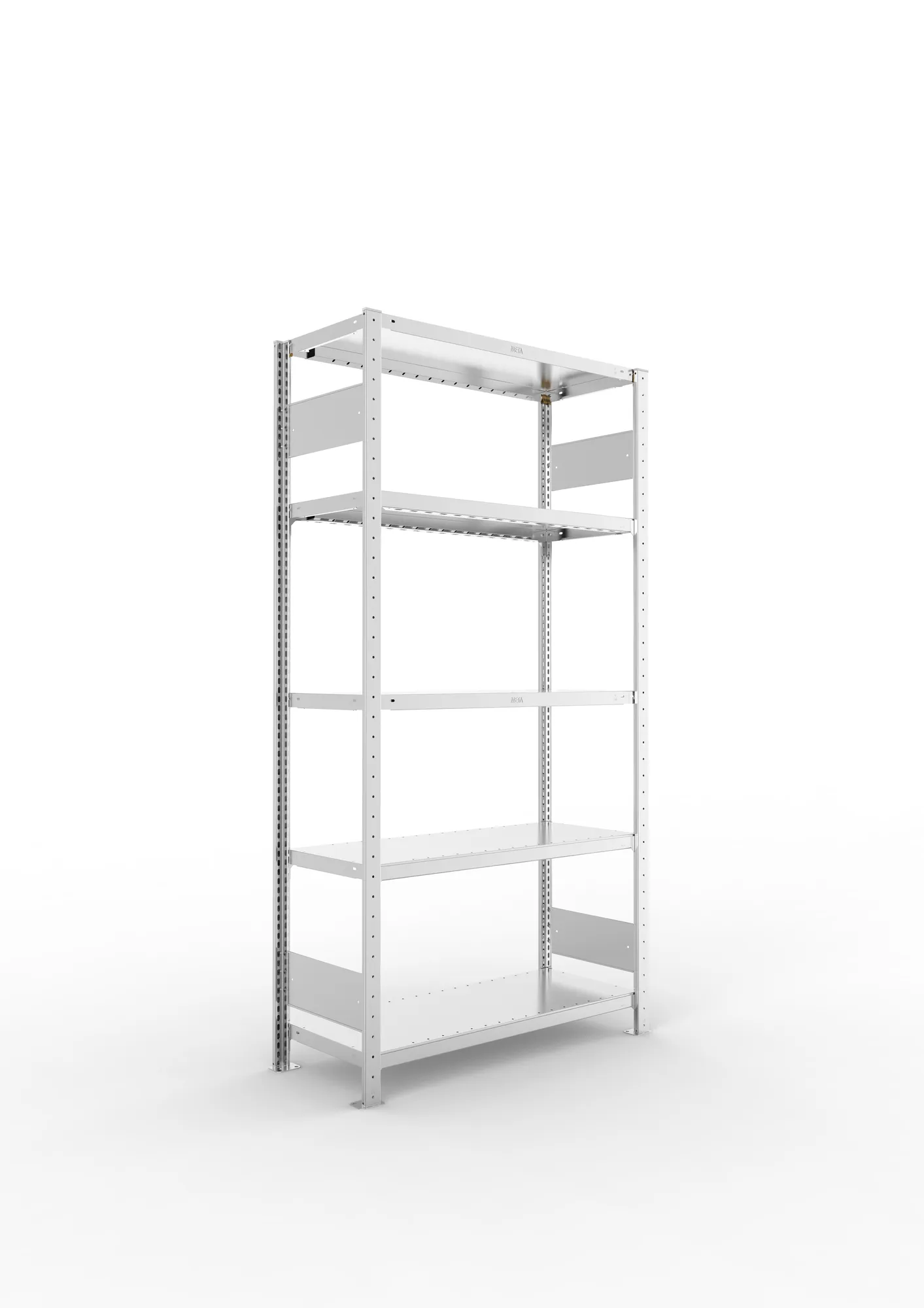 META CLIP S3 | Fachbodenregal | Grundregal | 2000 x 1000 x 400 mm | Fachlast 230 kg | 4+1 Ebenen | Längsriegel | verzinkt