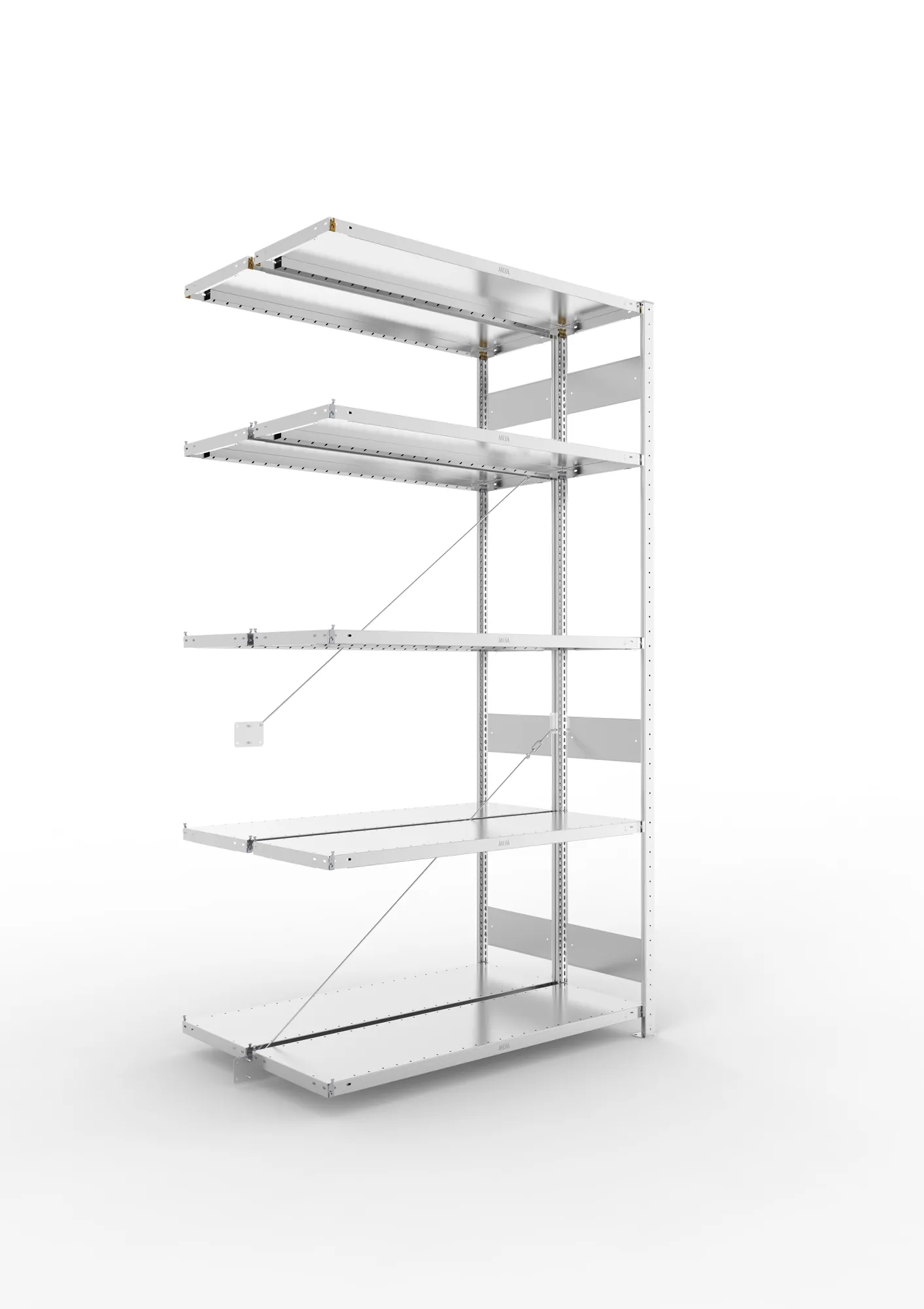 META CLIP S3 | Fachbodenregal | Doppel-Anbauregal | 2500 x 1300 x 400 mm | Fachlast 230 kg | 4+1 Ebenen | verzinkt
