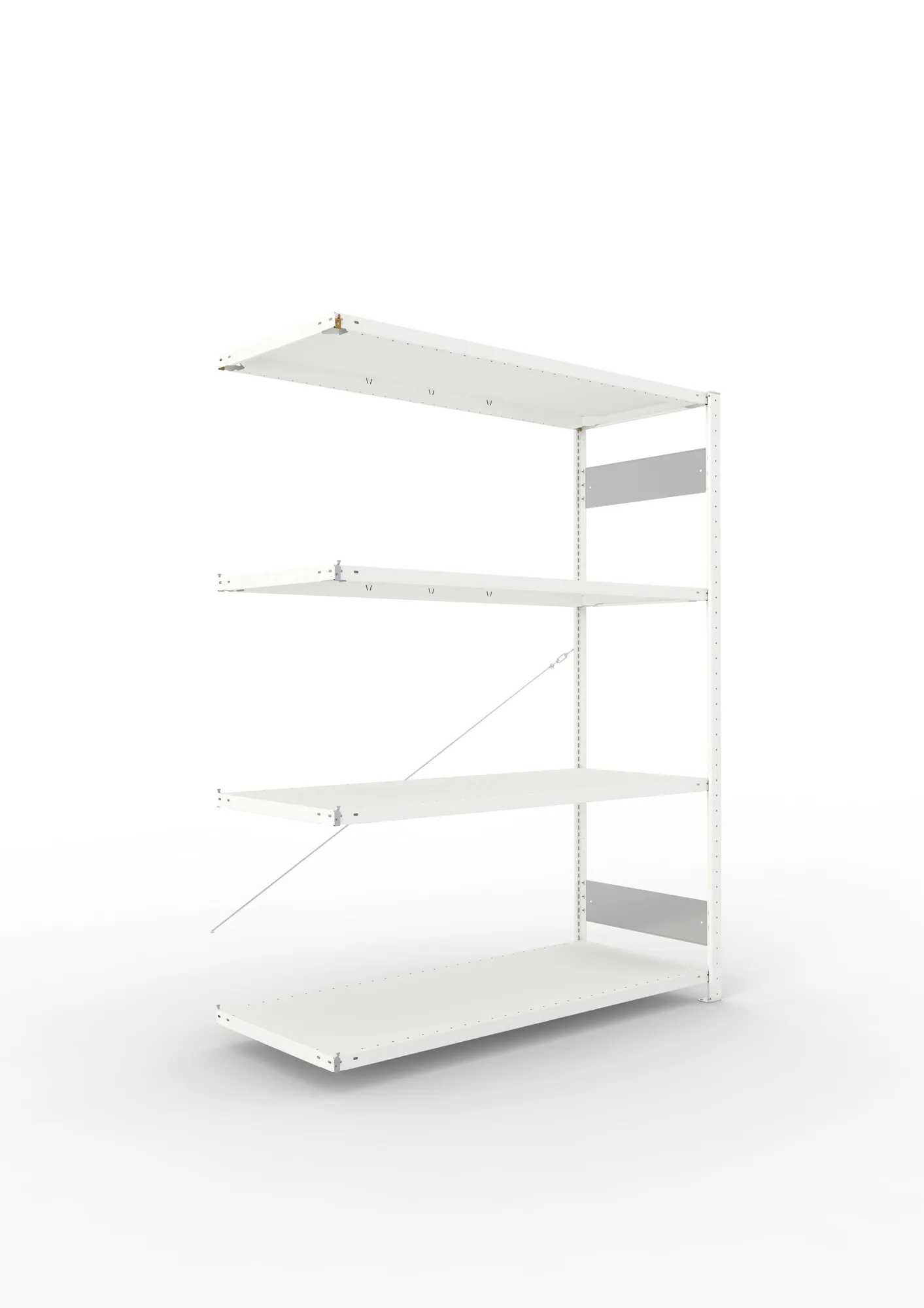 META CLIP S3 | Fachbodenregal | Anbauregal | 2000 x 1500 x 600 mm | Fachlast 200 kg | 3+1 Ebenen | RAL 7035