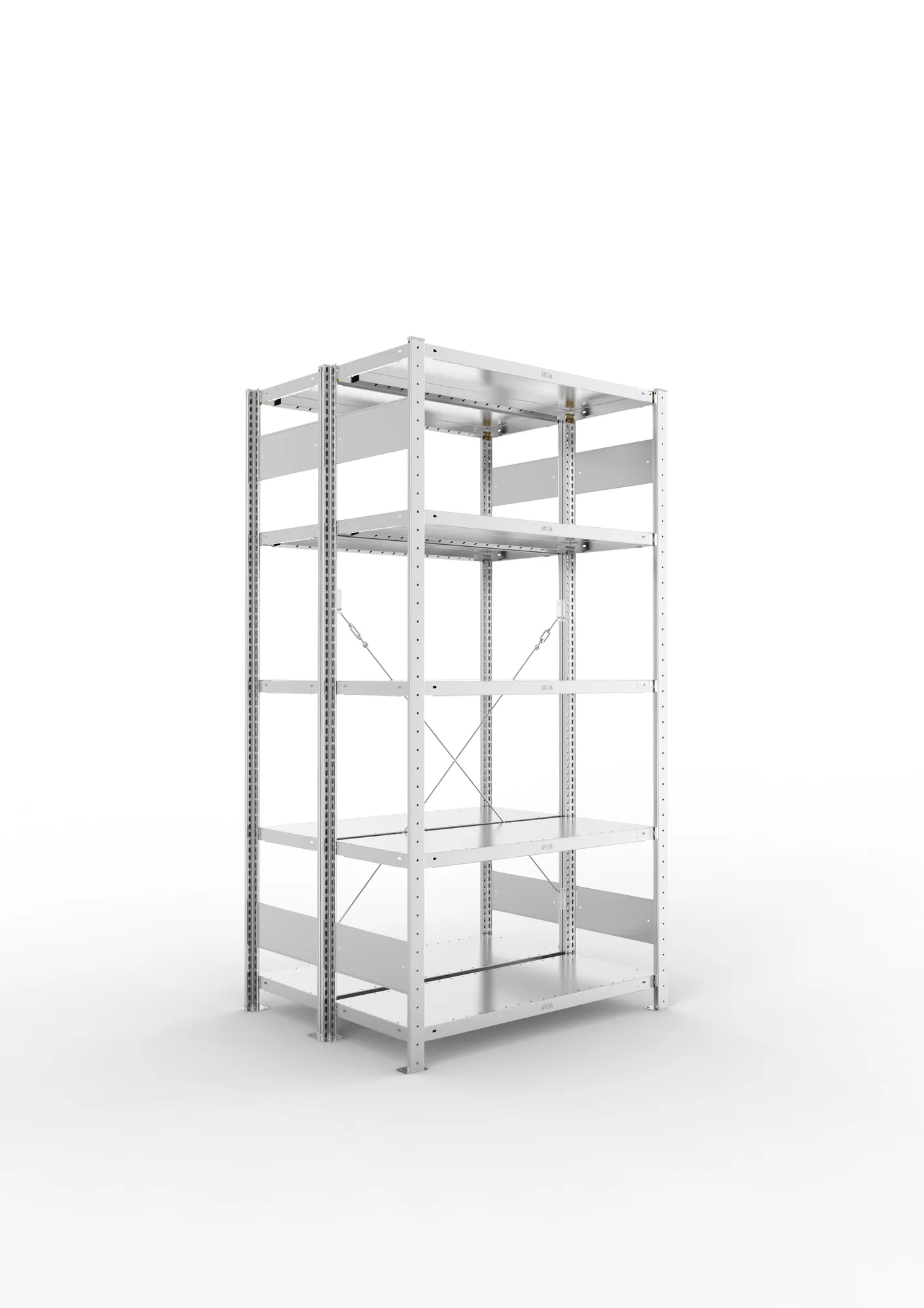 META CLIP | Fachbodenregal | Doppel-Grundregal | 2000 x 1000 x 400 mm | Fachlast 100 kg | 4+1 Ebenen | verzinkt