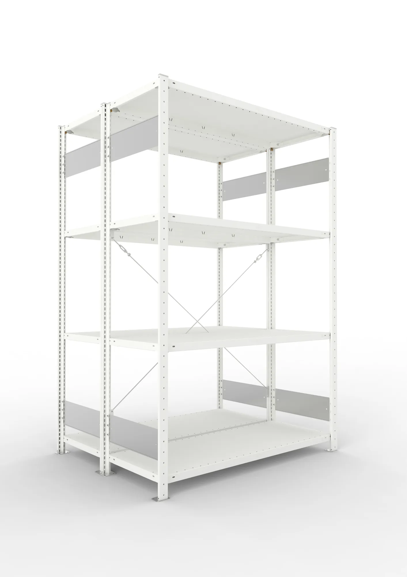META CLIP S3 | Fachbodenregal | Doppel-Grundregal | 2000 x 1300 x 500 mm | Fachlast 150 kg | 3+1 Ebenen | RAL 7035
