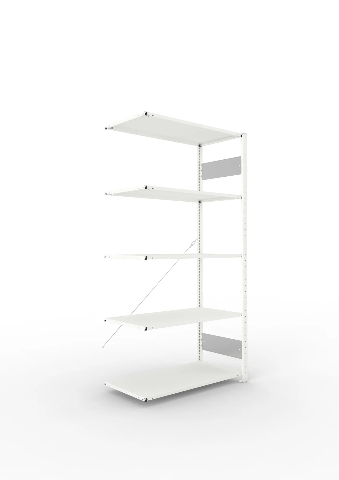 META CLIP S3 | Fachbodenregal | Anbauregal | 2000 x 1000 x 500 mm | Fachlast 80 kg | 4+1 Ebenen | RAL 7035