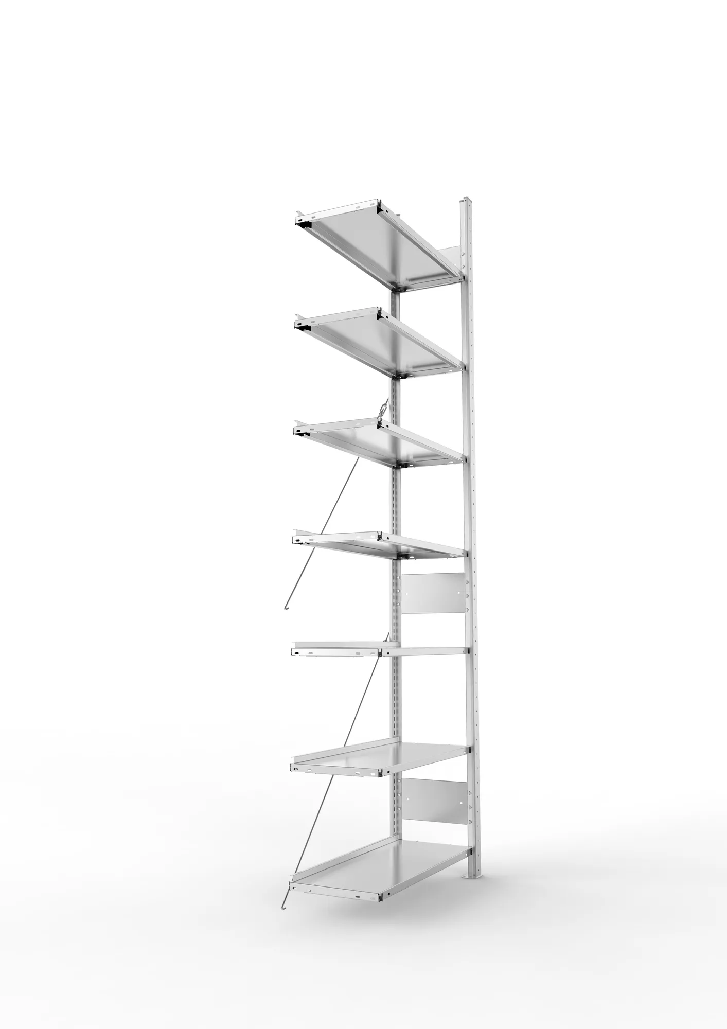 META COMPACT S3| Büro-Steckregal | Anbauregal | 2500 x 750 x 300 mm | Fachlast 80 kg | 7 Ebenen | Endanschlag | verzinkt