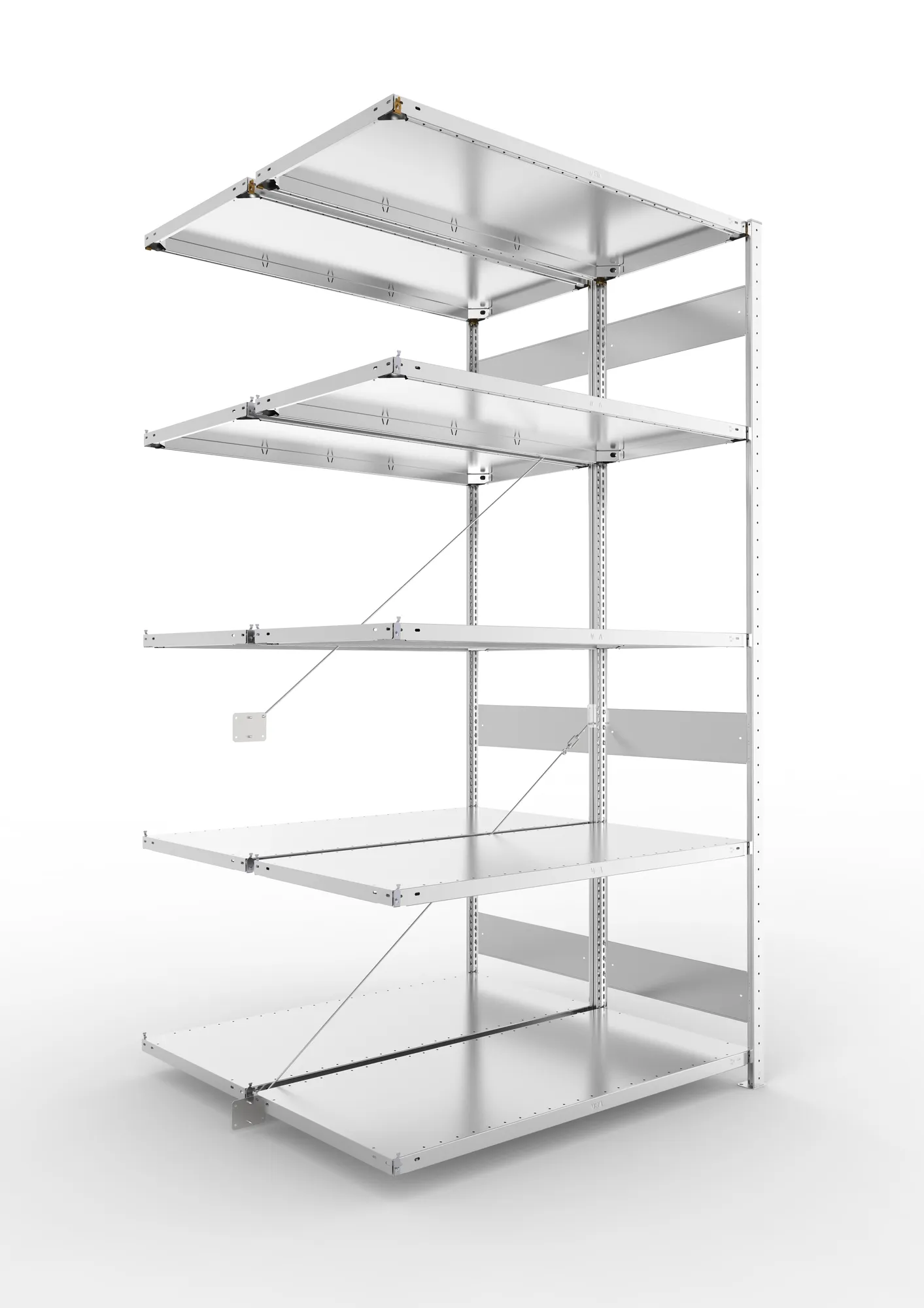 META CLIP S3 | Fachbodenregal | Doppel-Anbauregal | 2500 x 1300 x 600 mm | Fachlast 150 kg | 4+1 Ebenen | verzinkt
