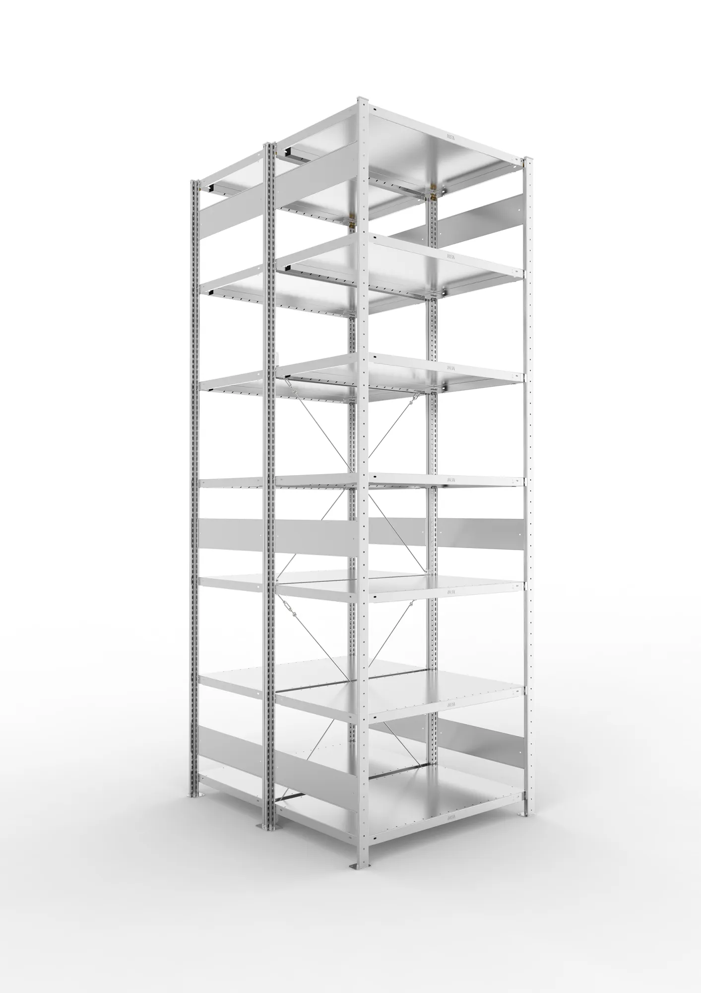 META CLIP | Fachbodenregal | Doppel-Grundregal | 3000 x 1000 x 600 mm | Fachlast 100 kg | 6+1 Ebenen | verzinkt
