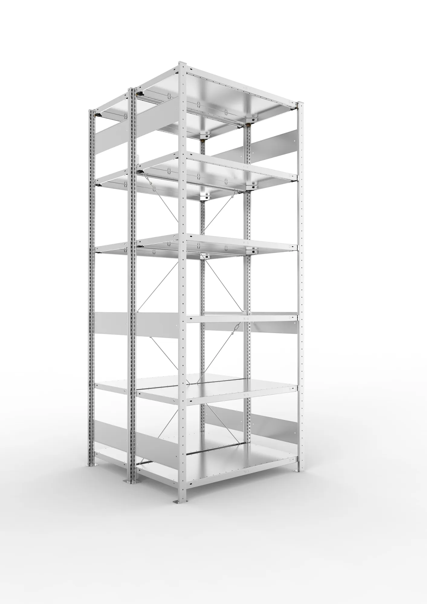 META CLIP S3 | Fachbodenregal | Doppel-Grundregal | 2500 x 1000 x 500 mm | Fachlast 150 kg | 5+1 Ebenen | verzinkt