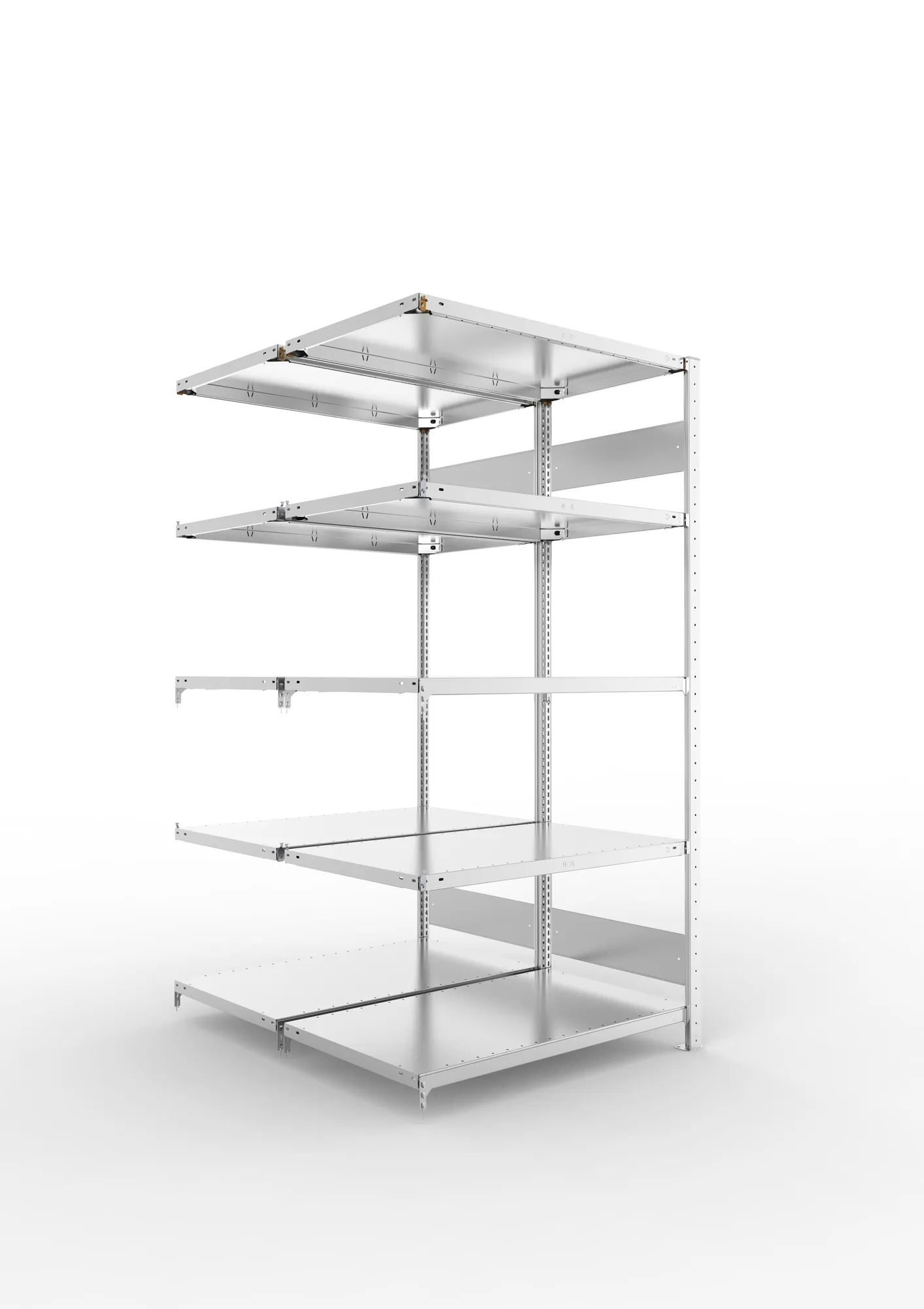 META CLIP S3 | Fachbodenregal | Doppel-Anbauregal | 2000 x 1000 x 600 mm | Fachlast 150 kg | 4+1 Ebenen | Längsriegel | verzinkt