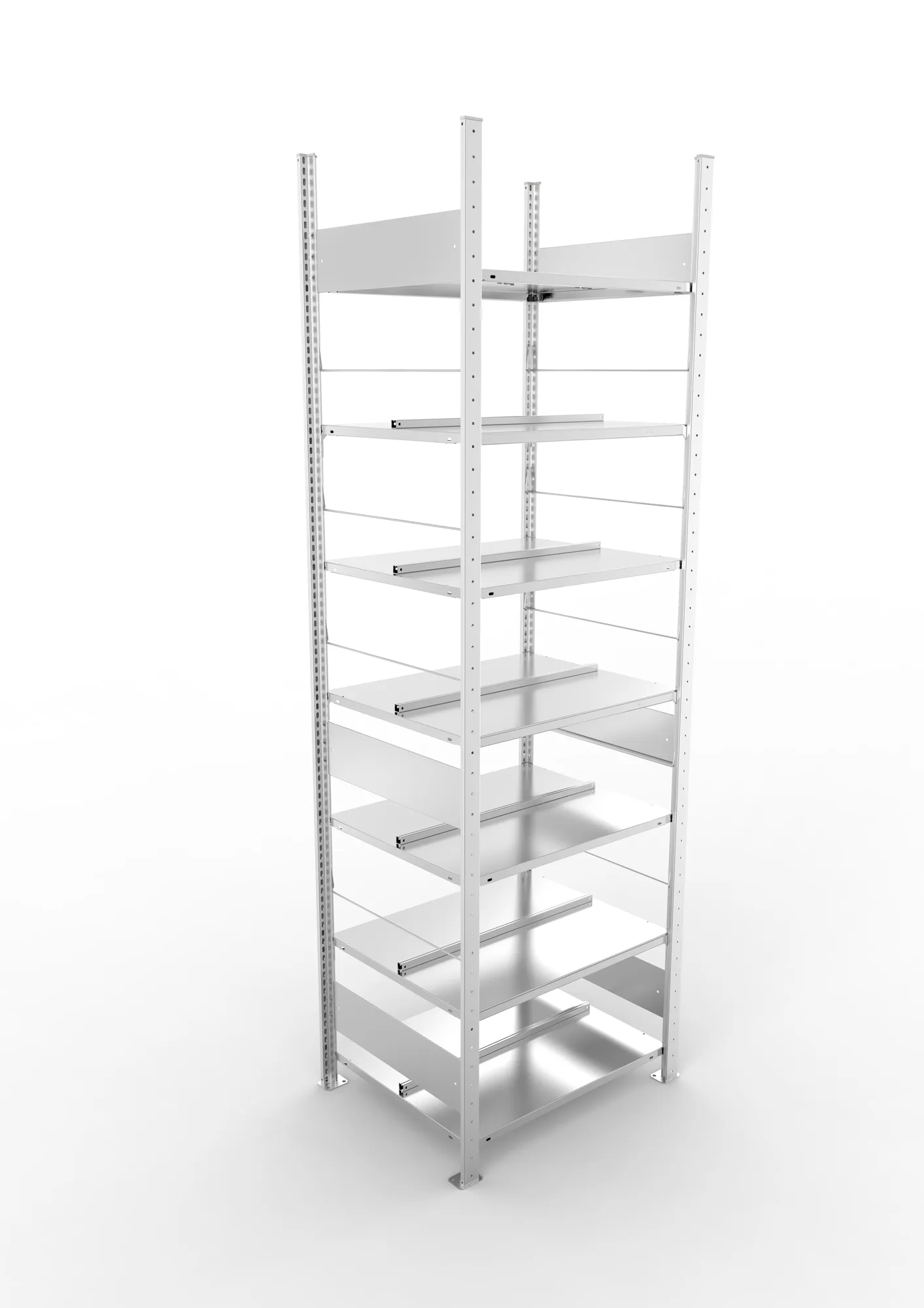 META COMPACT S3| Büro-Steckregal | Doppel-Grundregal | 2500 x 750 x 600 mm | Fachlast 100 kg | 7 Ebenen | Mittelanschlag | verzinkt