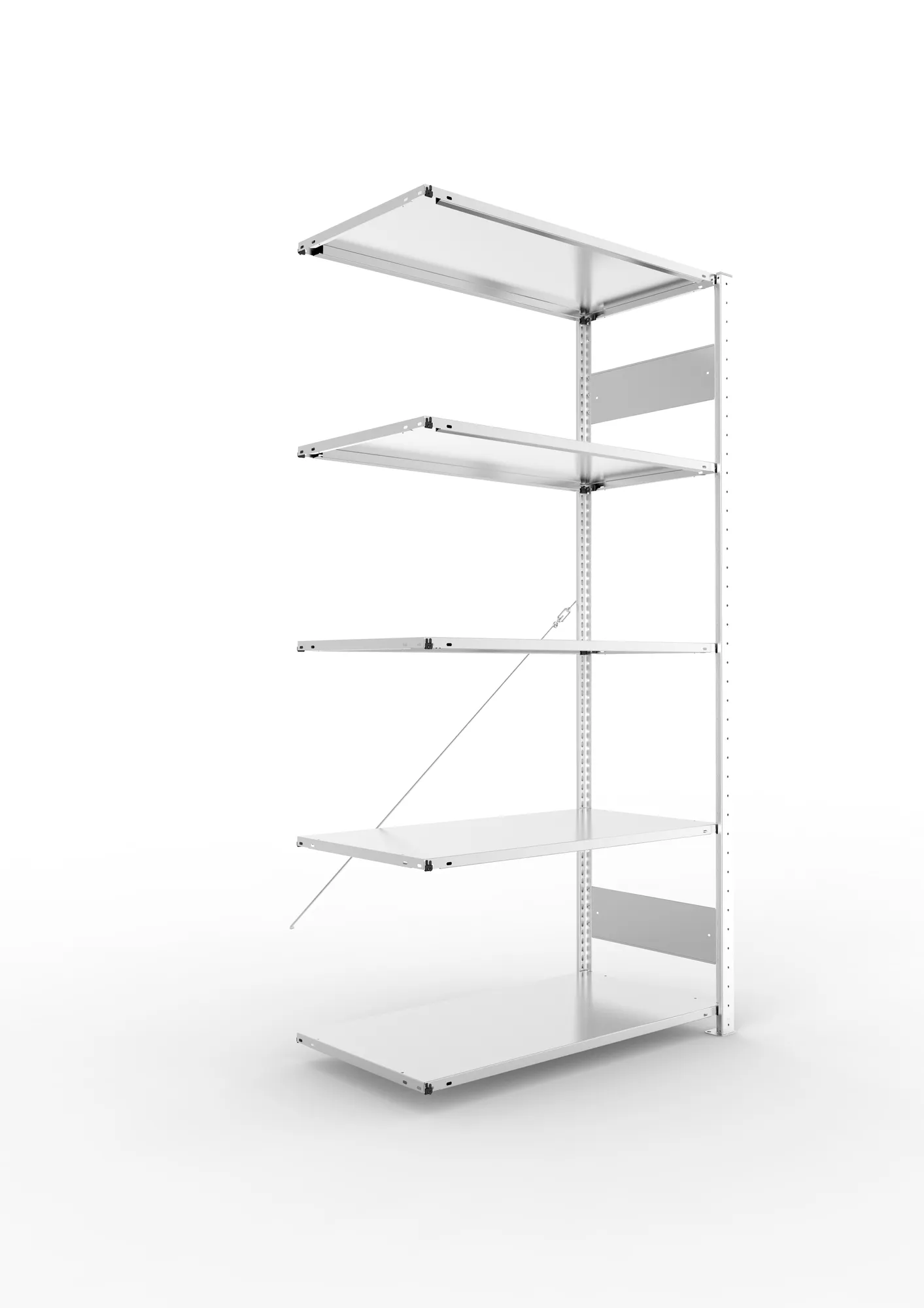 META CLIP S3 | Fachbodenregal | Anbauregal | 2000 x 1000 x 500 mm | Fachlast 80 kg | 4+1 Ebenen | verzinkt