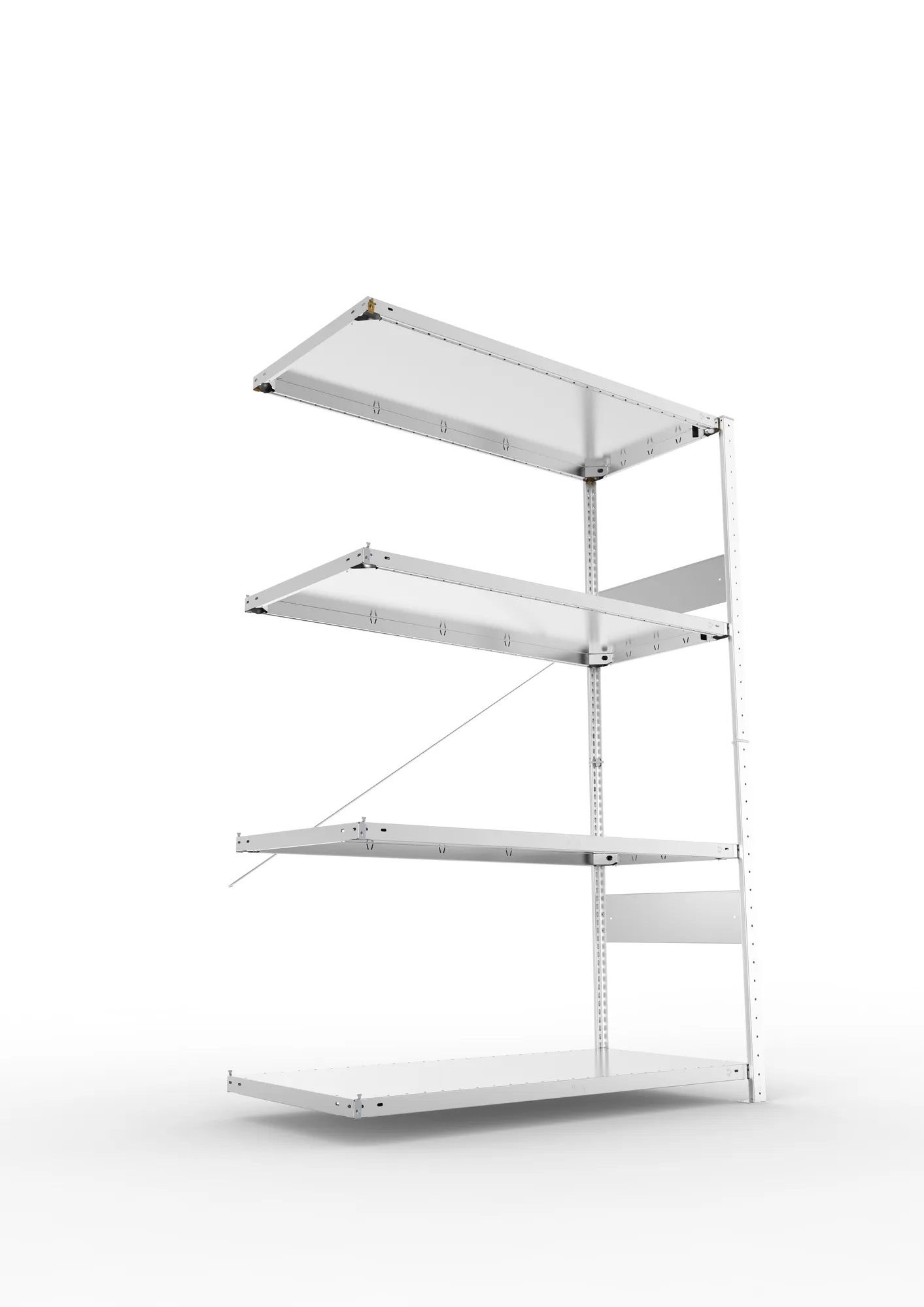 META CLIP SPLIT | Fachbodenregal | Anbauregal | 2000 x 1300 x 600 mm | Fachlast 230 kg | 3+1 Ebenen | verzinkt