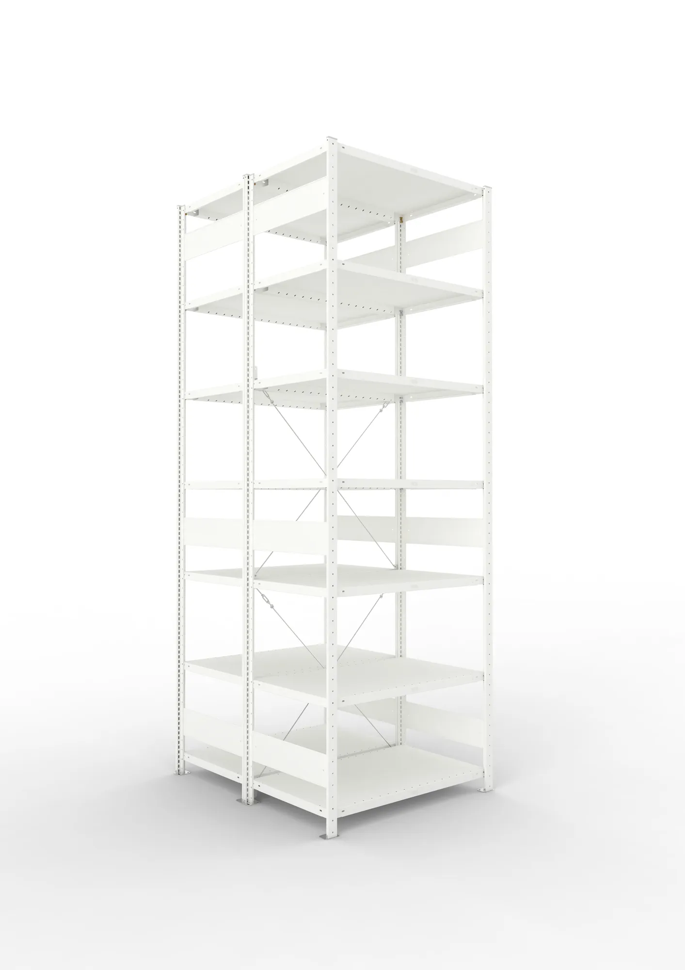 META CLIP | Fachbodenregal | Doppel-Grundregal | 3000 x 1000 x 600 mm | Fachlast 230 kg | 6+1 Ebenen | RAL 7035