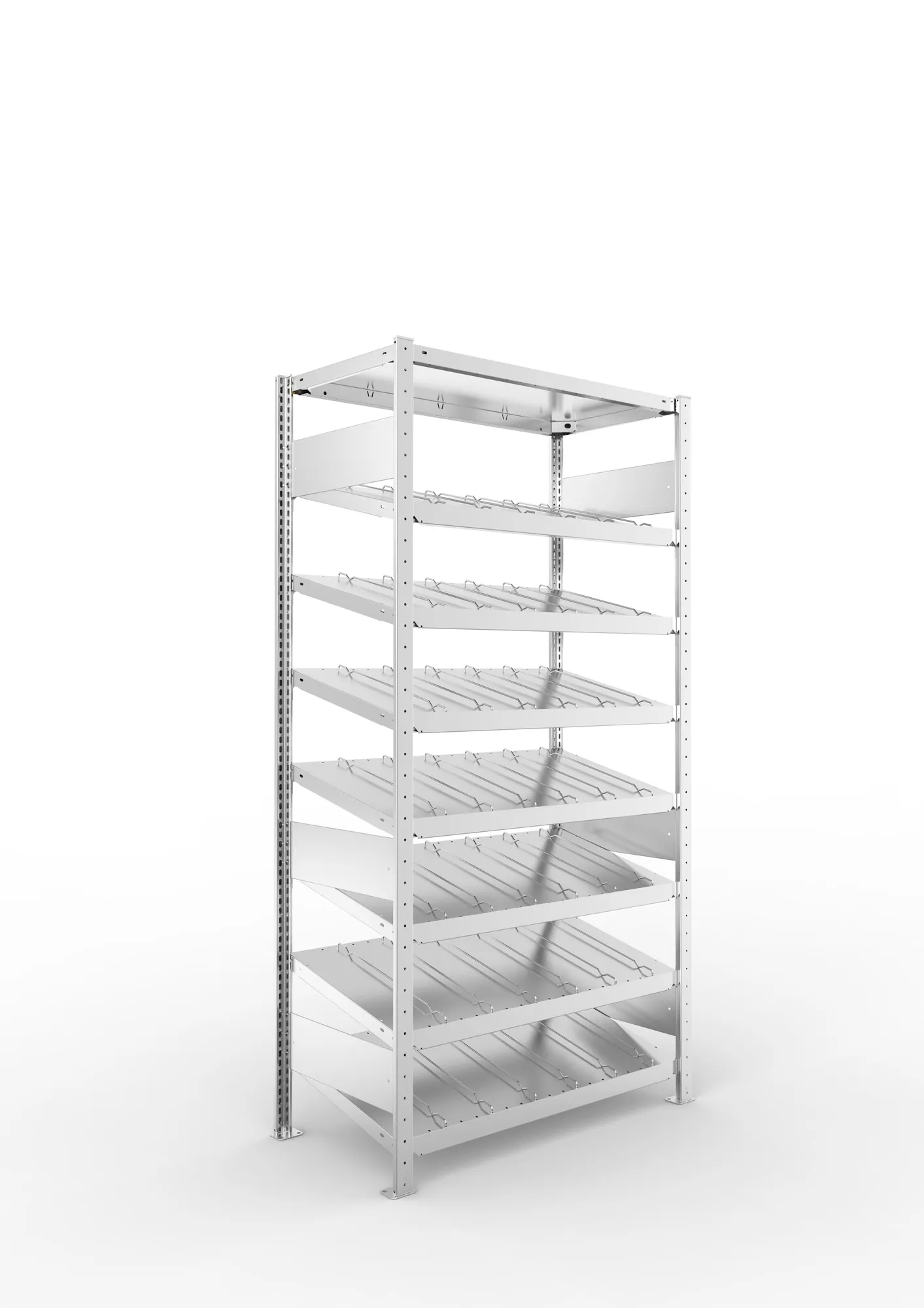 META CLIP S3 | Schrägbodenregal | Grundregal | 2000 x 1000 x 500 mm | Fachlast 230 kg | 7+1 Ebenen | verzinkt
