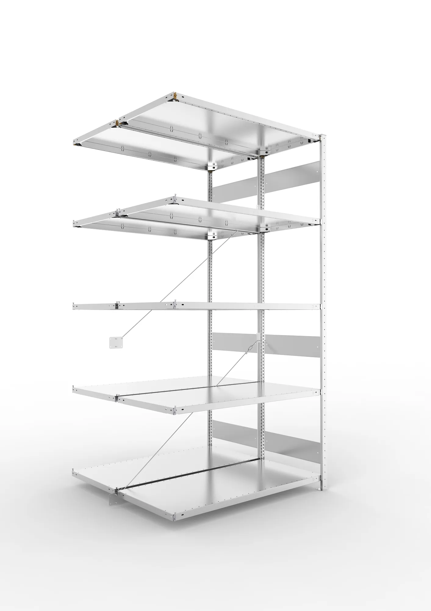 META CLIP S3 | Fachbodenregal | Doppel-Anbauregal | 2500 x 1300 x 600 mm | Fachlast 230 kg | 4+1 Ebenen | verzinkt