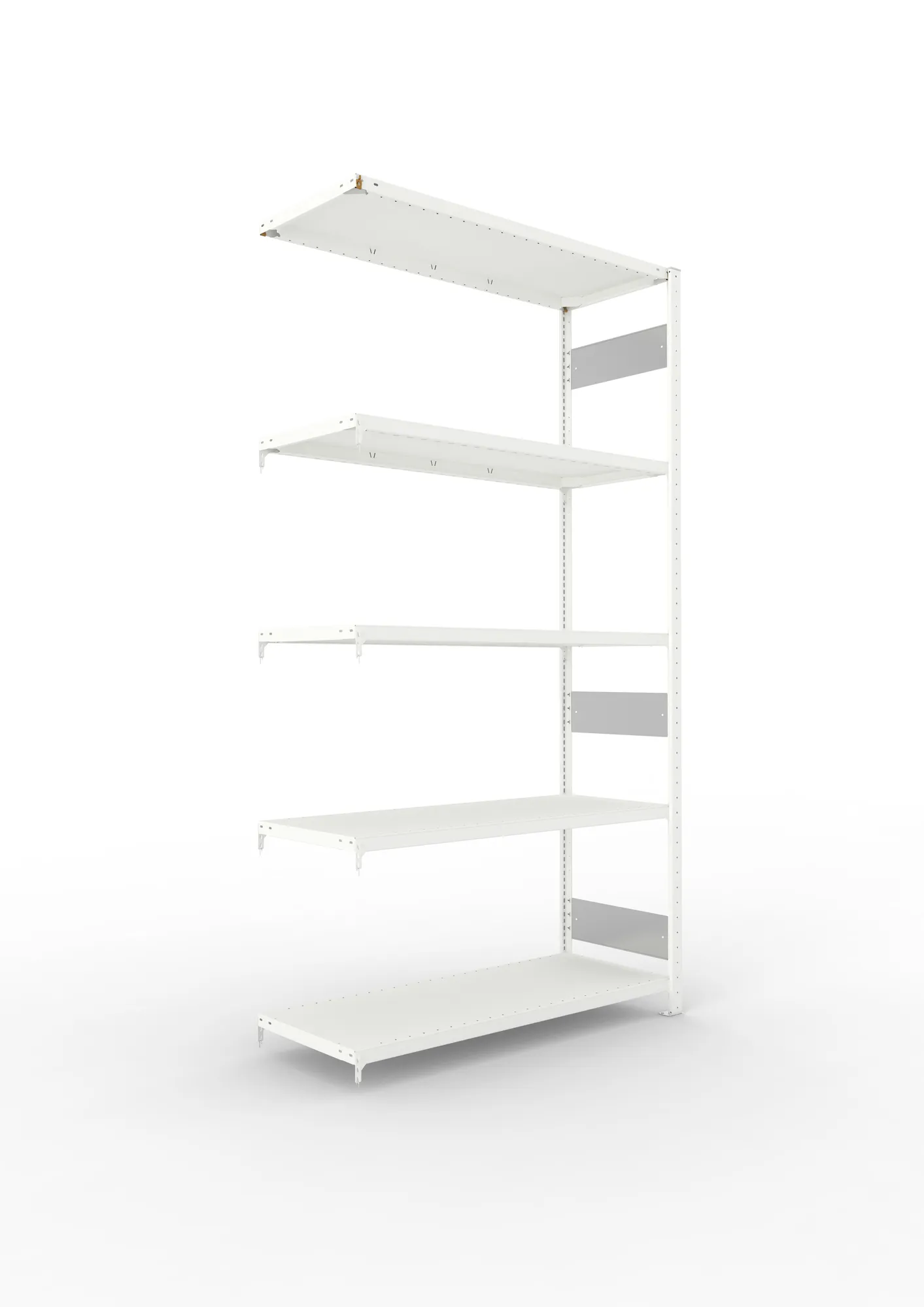 META CLIP S3 | Fachbodenregal | Anbauregal | 2500 x 1300 x 500 mm | Fachlast 230 kg | 4+1 Ebenen | Längsriegel | RAL 7035