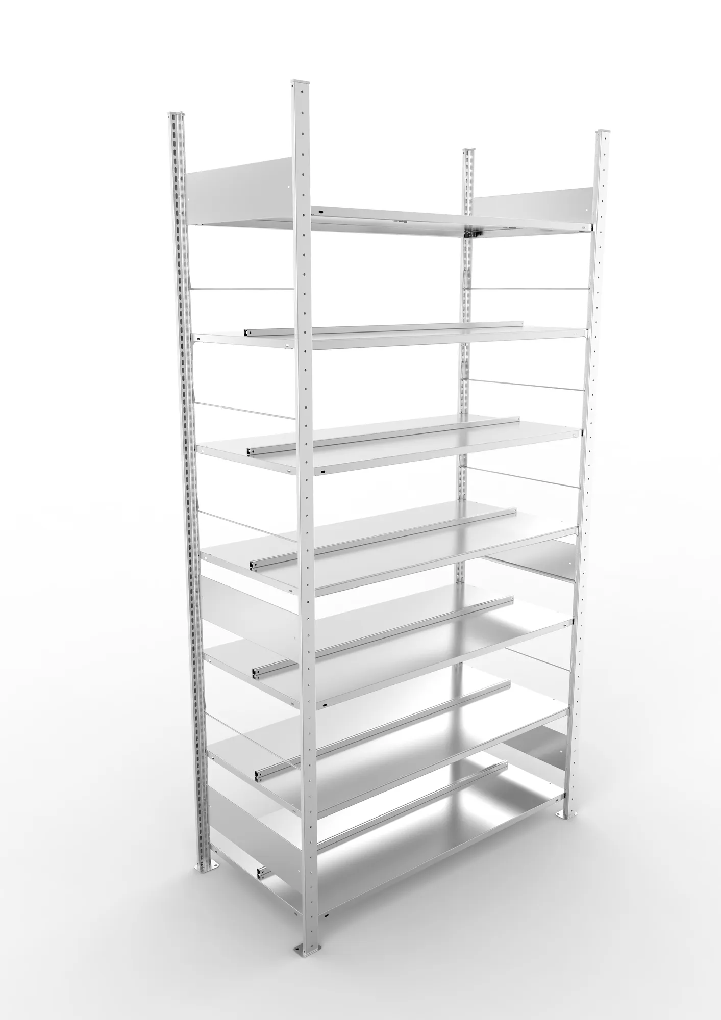 META COMPACT S3| Büro-Steckregal | Doppel-Grundregal | 2500 x 1250 x 600 mm | Fachlast 100 kg | 7 Ebenen | Mittelanschlag | verzinkt