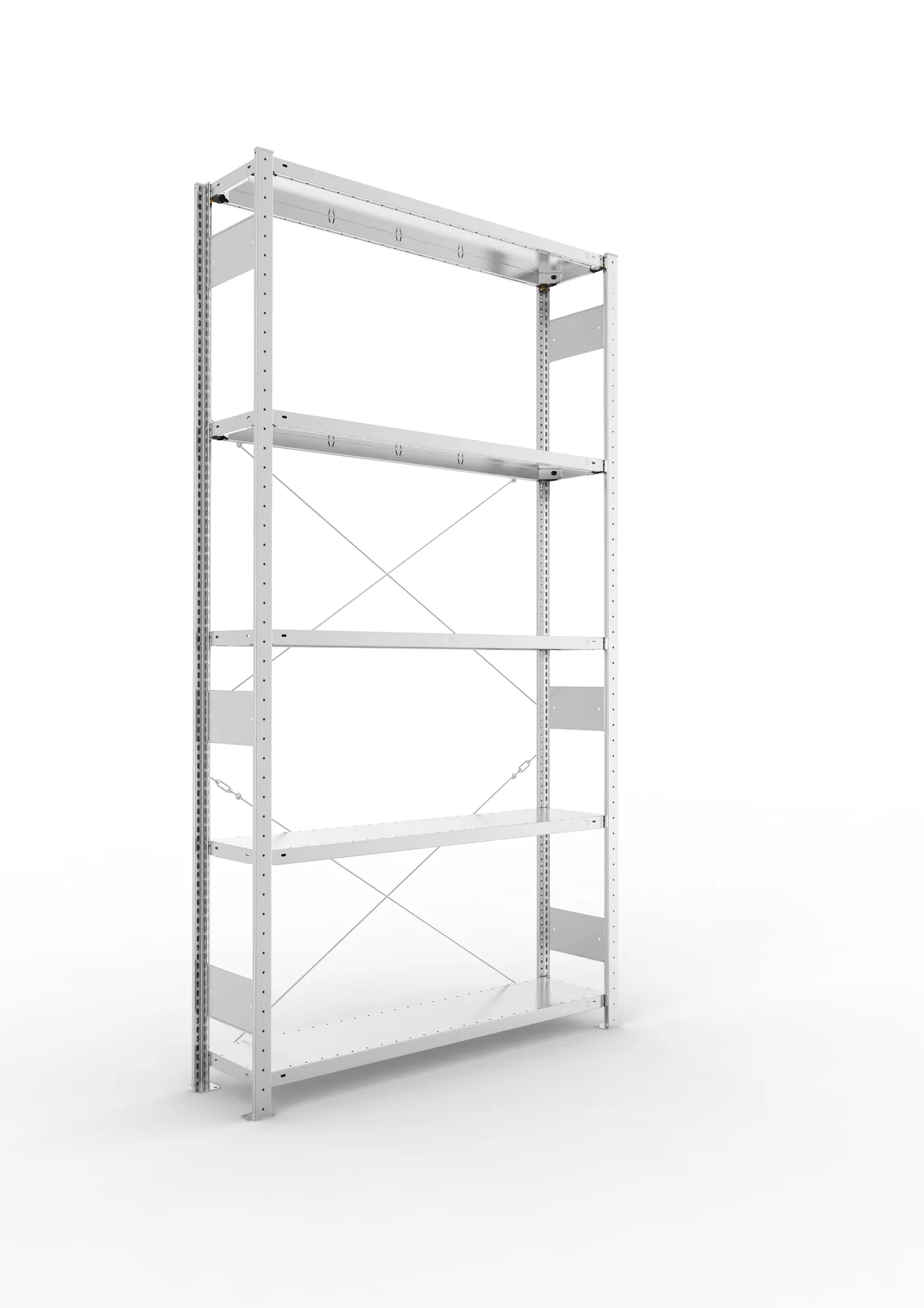 META CLIP | Fachbodenregal | Grundregal | 2500 x 1300 x 300 mm | Fachlast 230 kg | 4+1 Ebenen | verzinkt