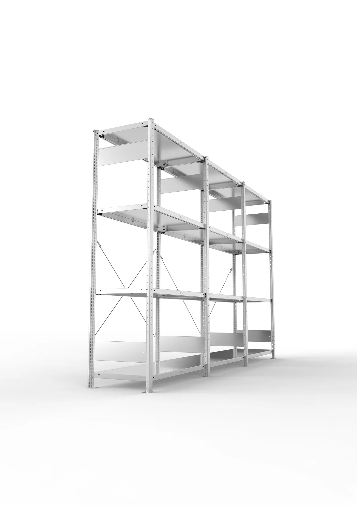 META CLIP SET | Fachbodenregal | 3 Felder | 2000 x 3000 x 500 mm | Fachlast 150 kg | 3+1 Ebenen | verzinkt