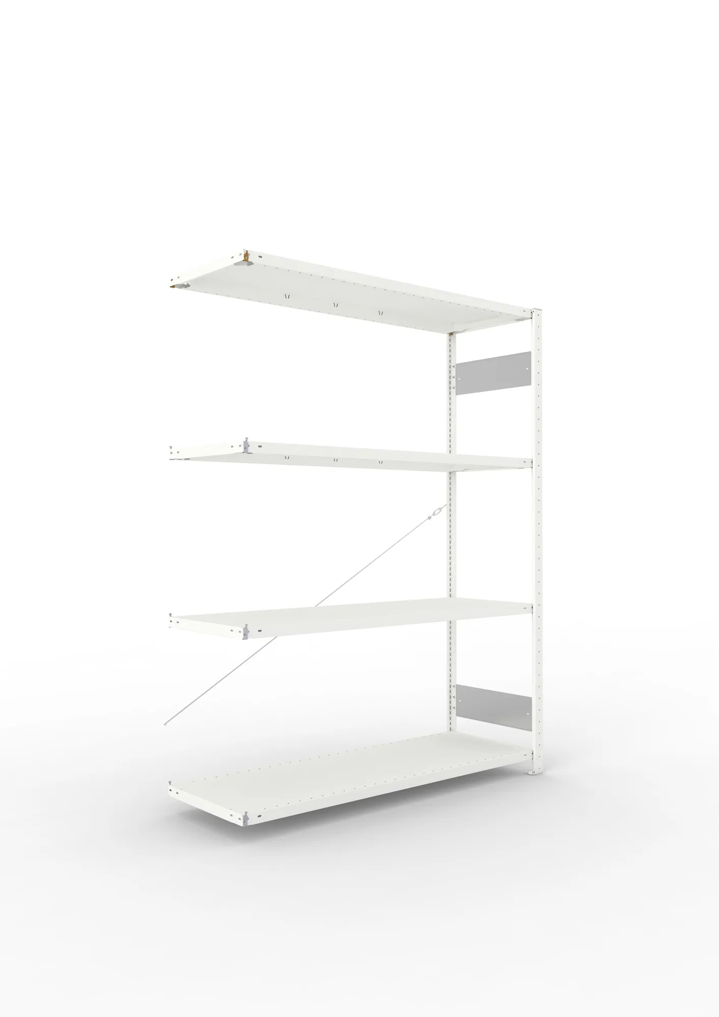 META CLIP S3 | Fachbodenregal | Anbauregal | 2000 x 1500 x 500 mm | Fachlast 200 kg | 3+1 Ebenen | RAL 7035