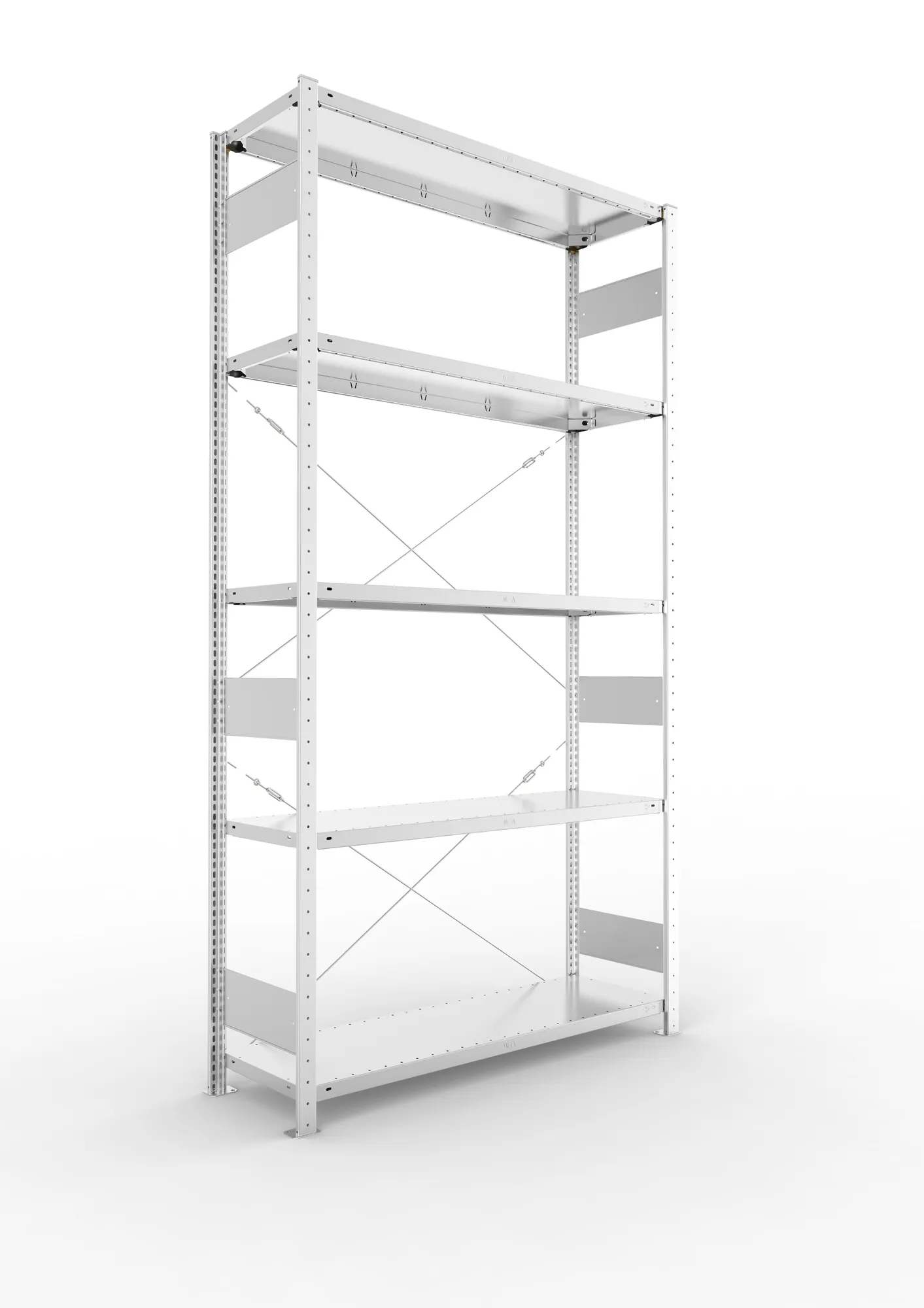 META CLIP S3 | Fachbodenregal | Grundregal | 2500 x 1300 x 400 mm | Fachlast 150 kg | 4+1 Ebenen | verzinkt