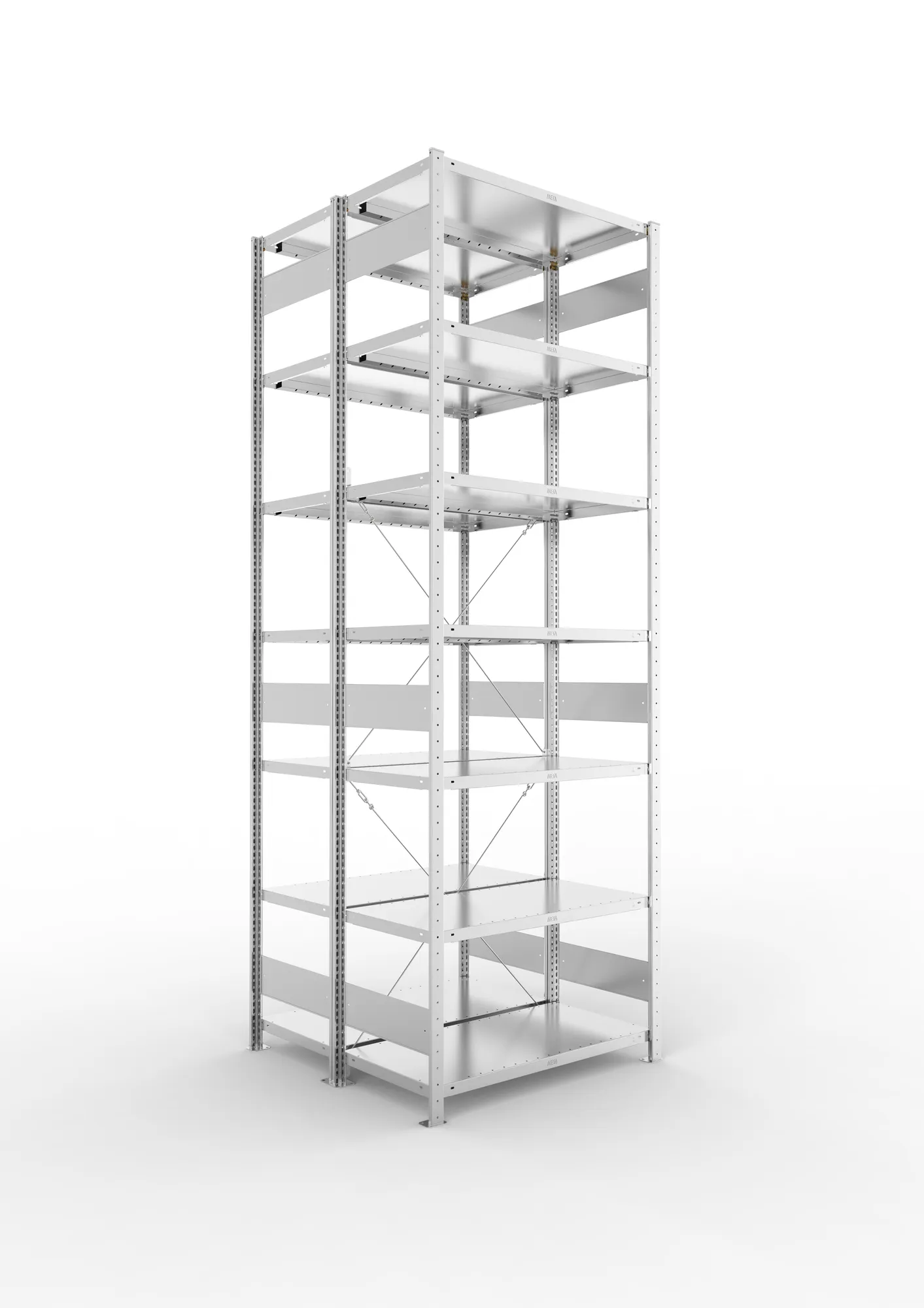 META CLIP | Fachbodenregal | Doppel-Grundregal | 3000 x 1000 x 500 mm | Fachlast 230 kg | 6+1 Ebenen | verzinkt