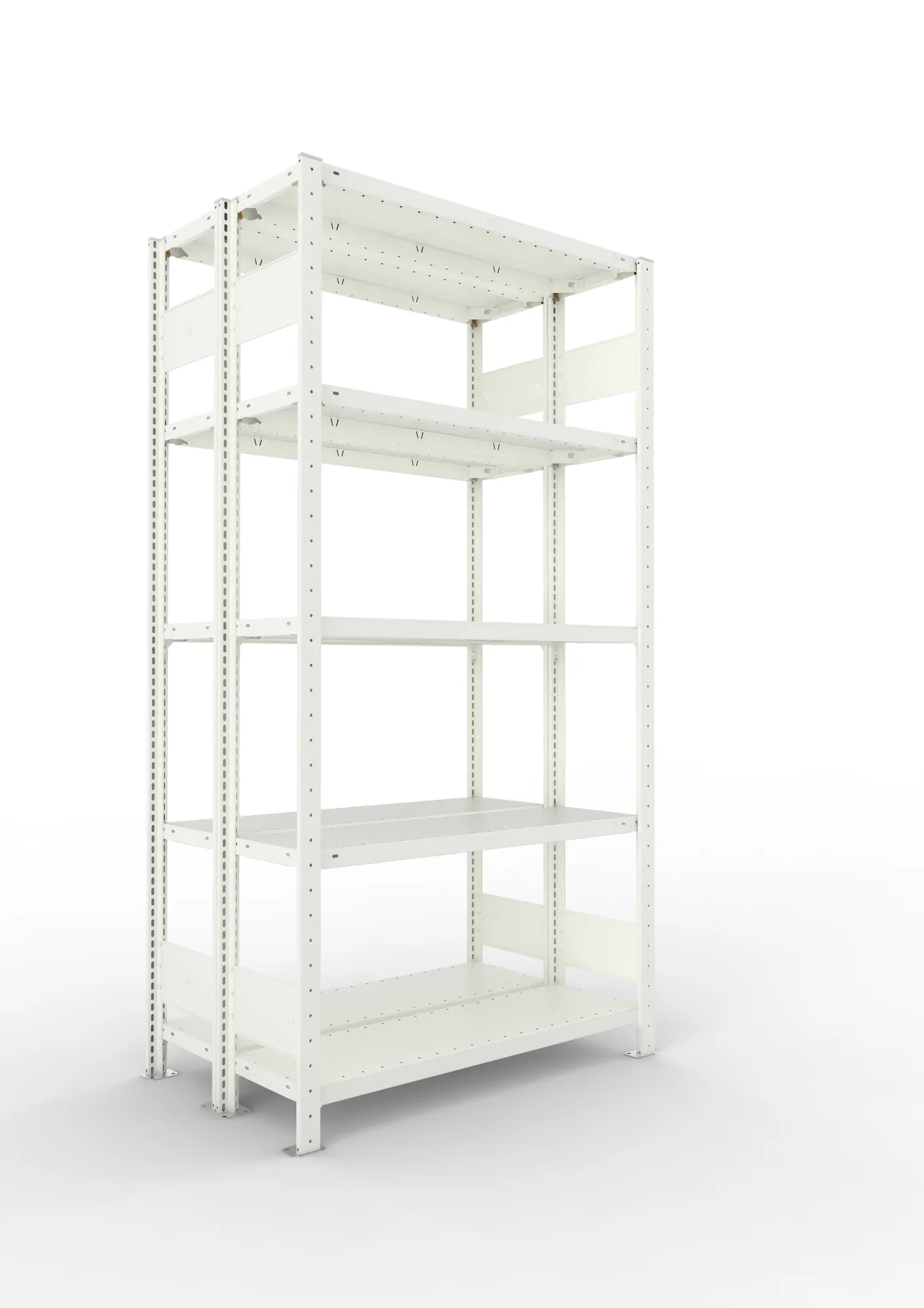 META CLIP S3 | Fachbodenregal | Doppel-Grundregal | 2000 x 1000 x 300 mm | Fachlast 150 kg | 4+1 Ebenen | Längsriegel | RAL 7035