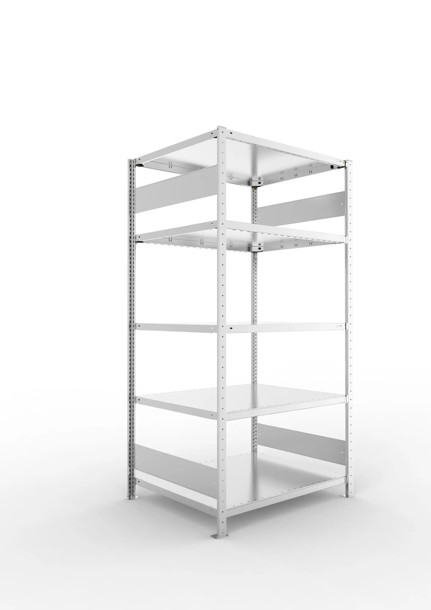 META CLIP S3 | Fachbodenregal | Grundregal | 2000 x 1000 x 800 mm | Fachlast 230 kg | 4+1 Ebenen | Längsriegel | verzinkt