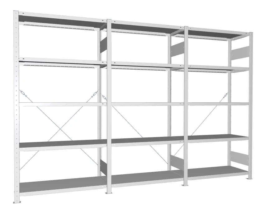 META CLIP S3 | Fachbodenregal | 3 Felder | 2000 x 3000 x 400 mm | Fachlast 100 kg | 4+1 Ebenen | verzinkt