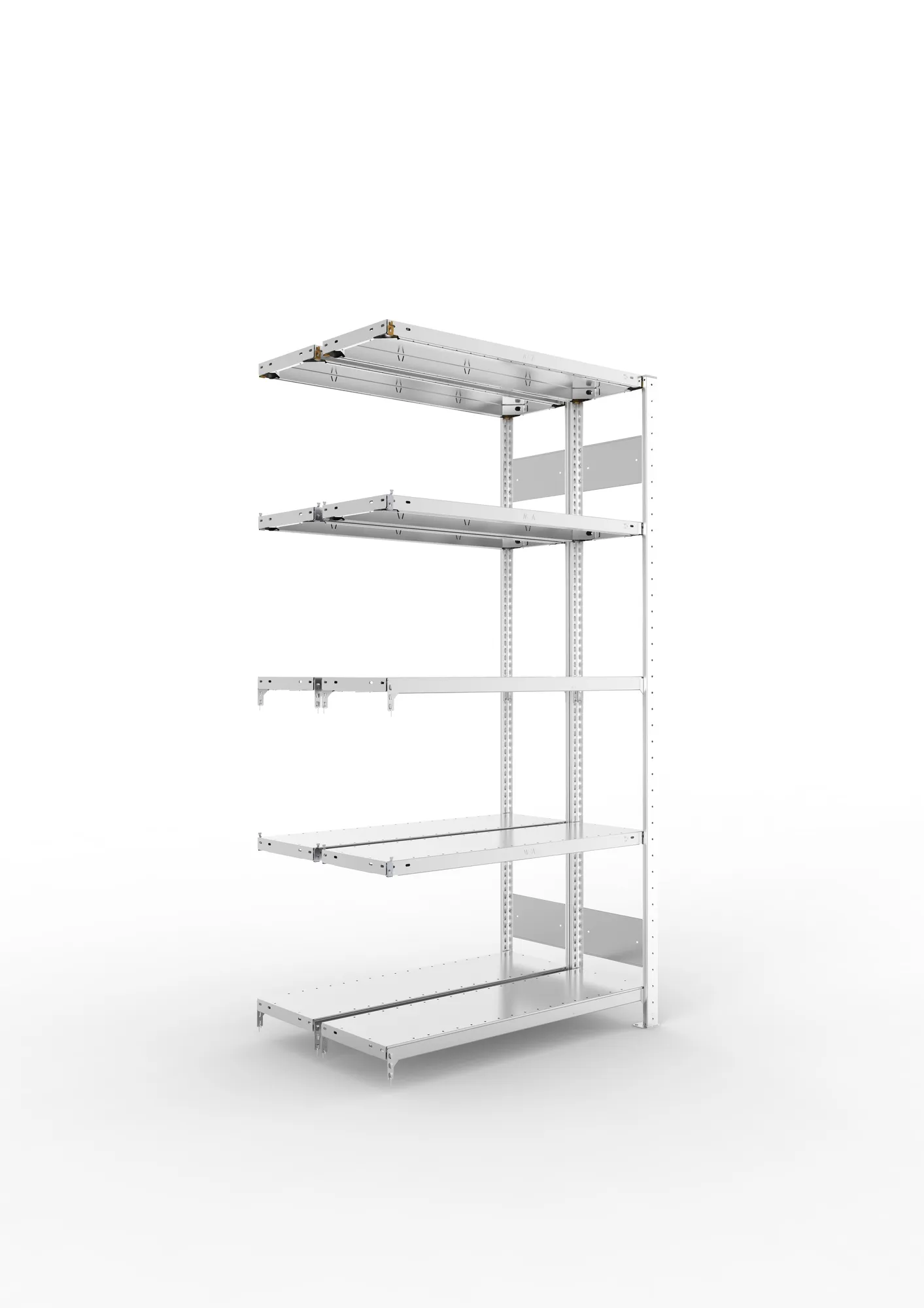 META CLIP S3 | Fachbodenregal | Doppel-Anbauregal | 2000 x 1000 x 300 mm | Fachlast 150 kg | 4+1 Ebenen | Längsriegel | verzinkt