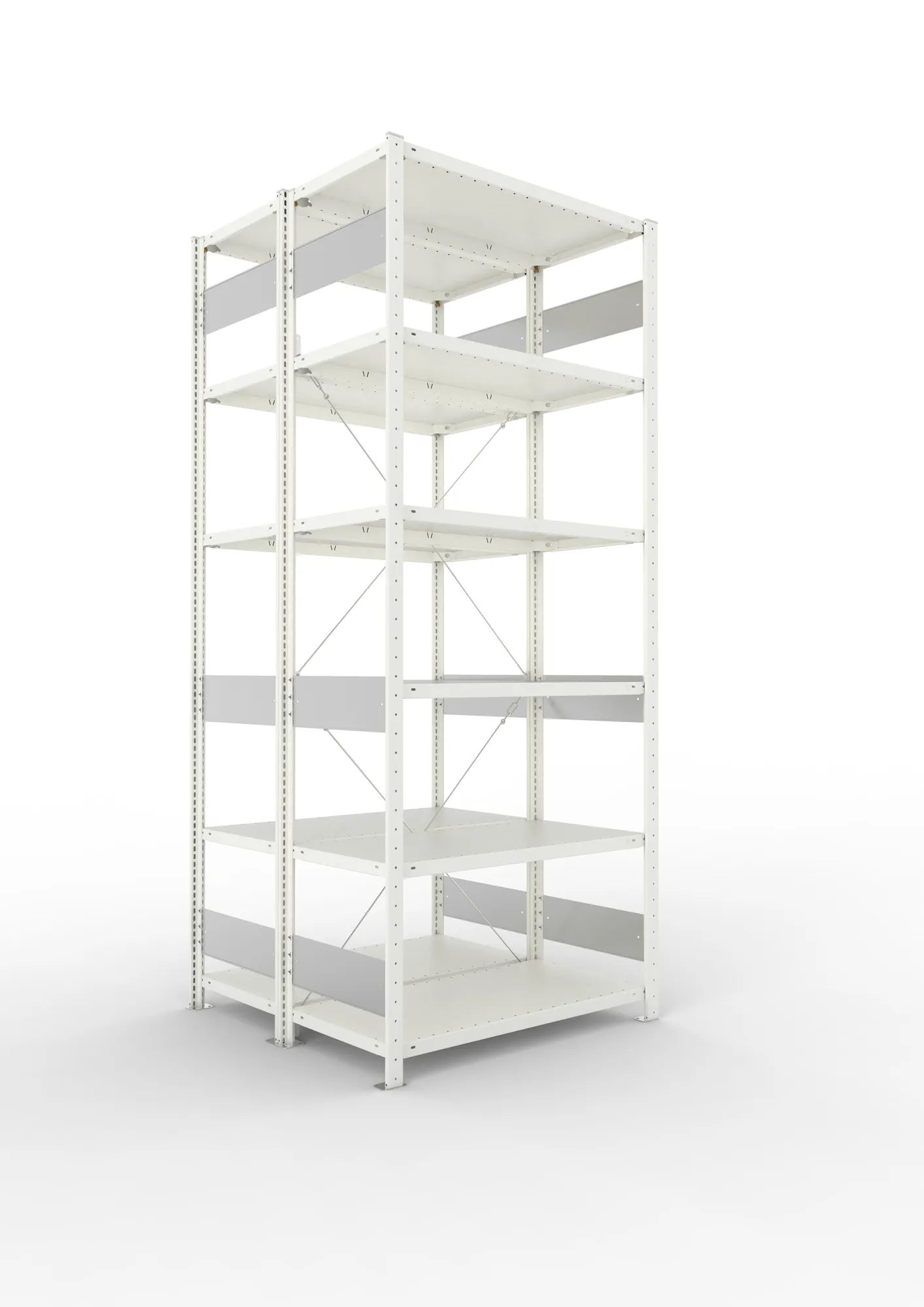 META CLIP S3 | Fachbodenregal | Doppel-Grundregal | 2500 x 1000 x 500 mm | Fachlast 150 kg | 5+1 Ebenen | RAL 7035