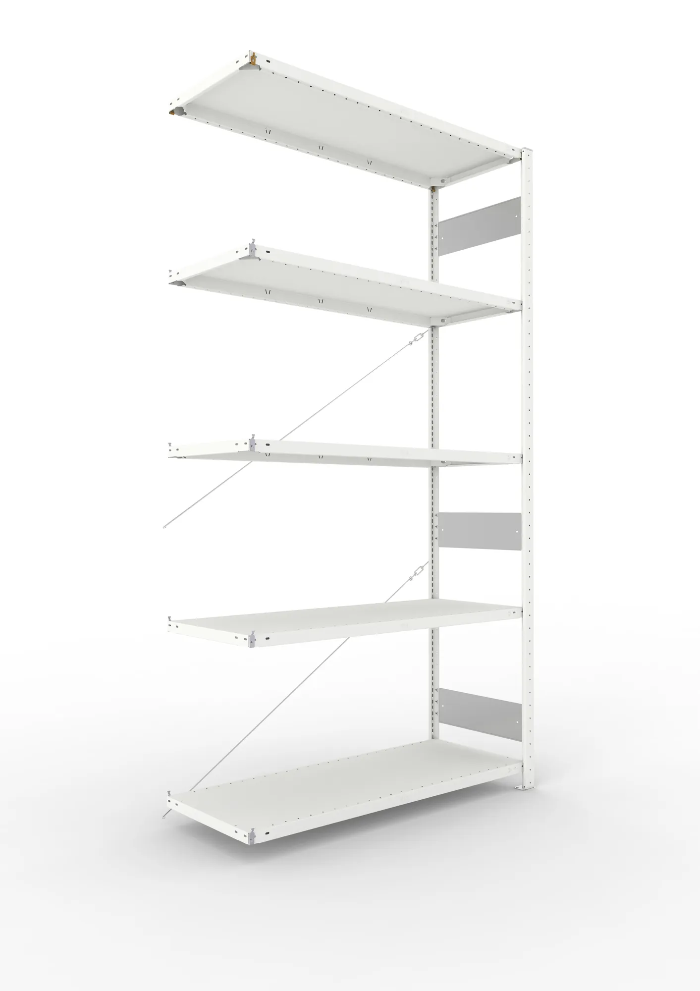 META CLIP S3 | Fachbodenregal | Anbauregal | 2500 x 1300 x 500 mm | Fachlast 150 kg | 4+1 Ebenen | RAL 7035
