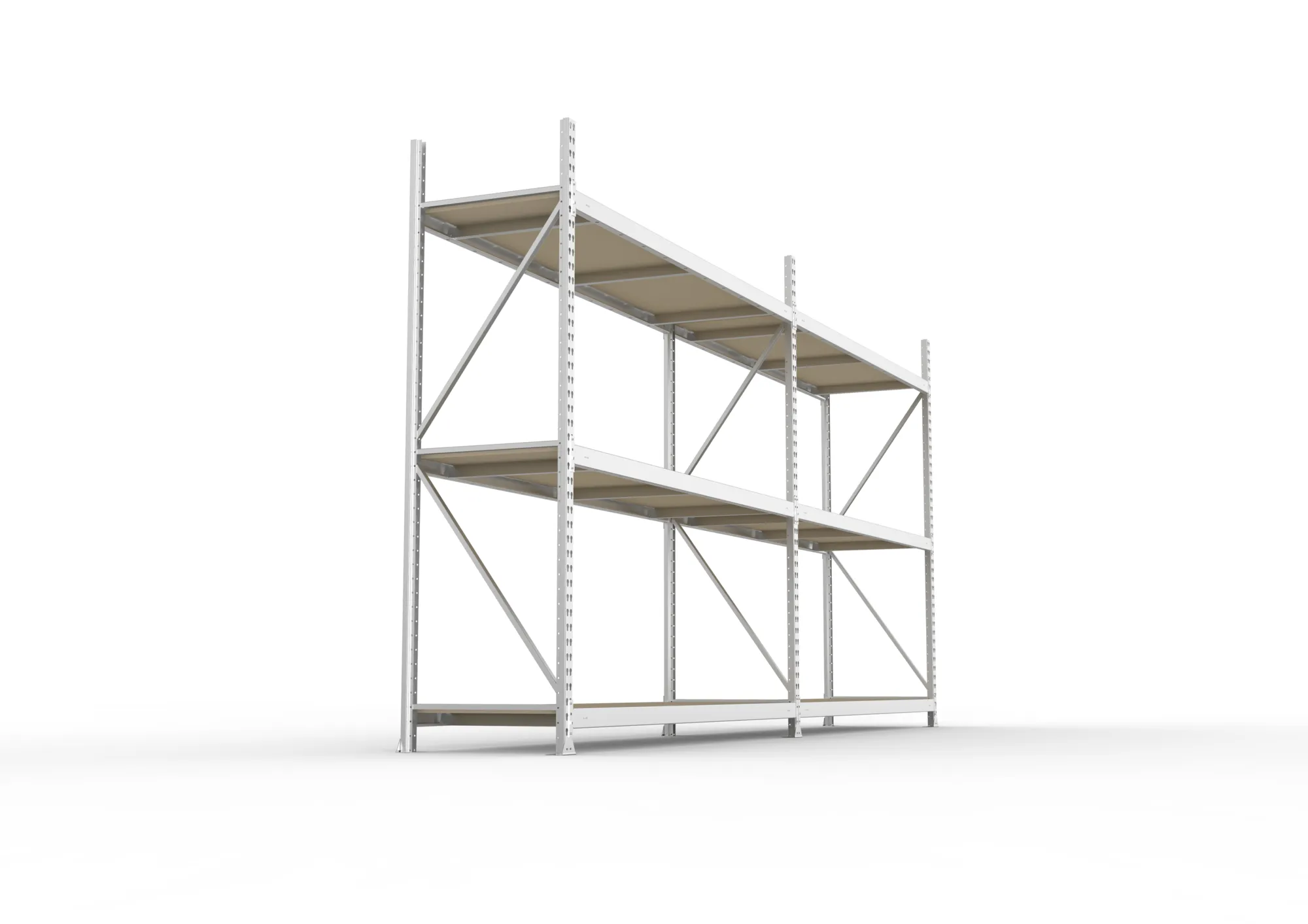 META MINI-RACK Weitspannregal | 2 Felder | 2200 x 3600 x 650 mm | Fachlast 600 kg | Spanplattenböden | 3 Ebenen