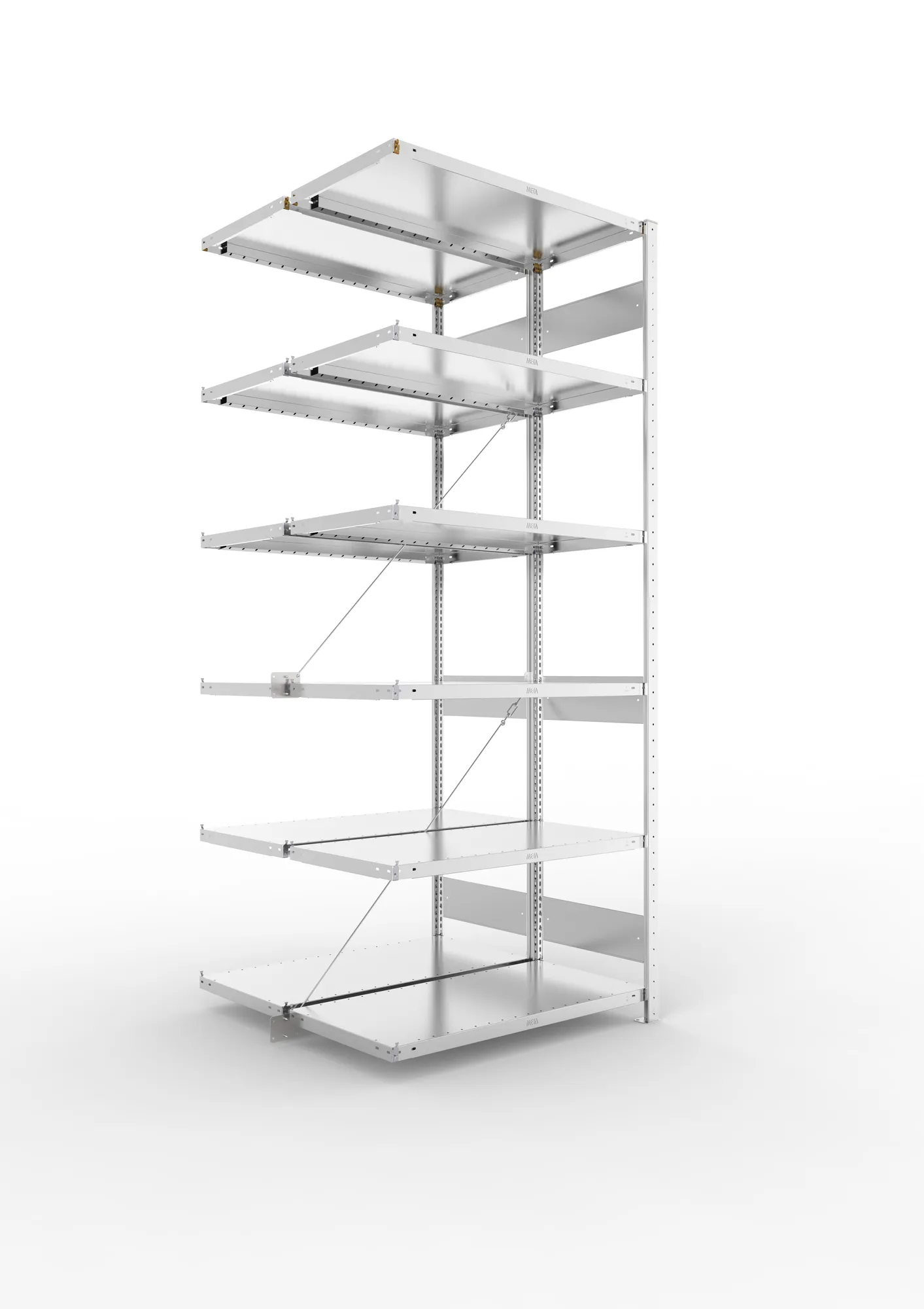 META CLIP S3 | Fachbodenregal | Doppel-Anbauregal | 2500 x 1000 x 500 mm | Fachlast 100 kg | 4+1 Ebenen | verzinkt