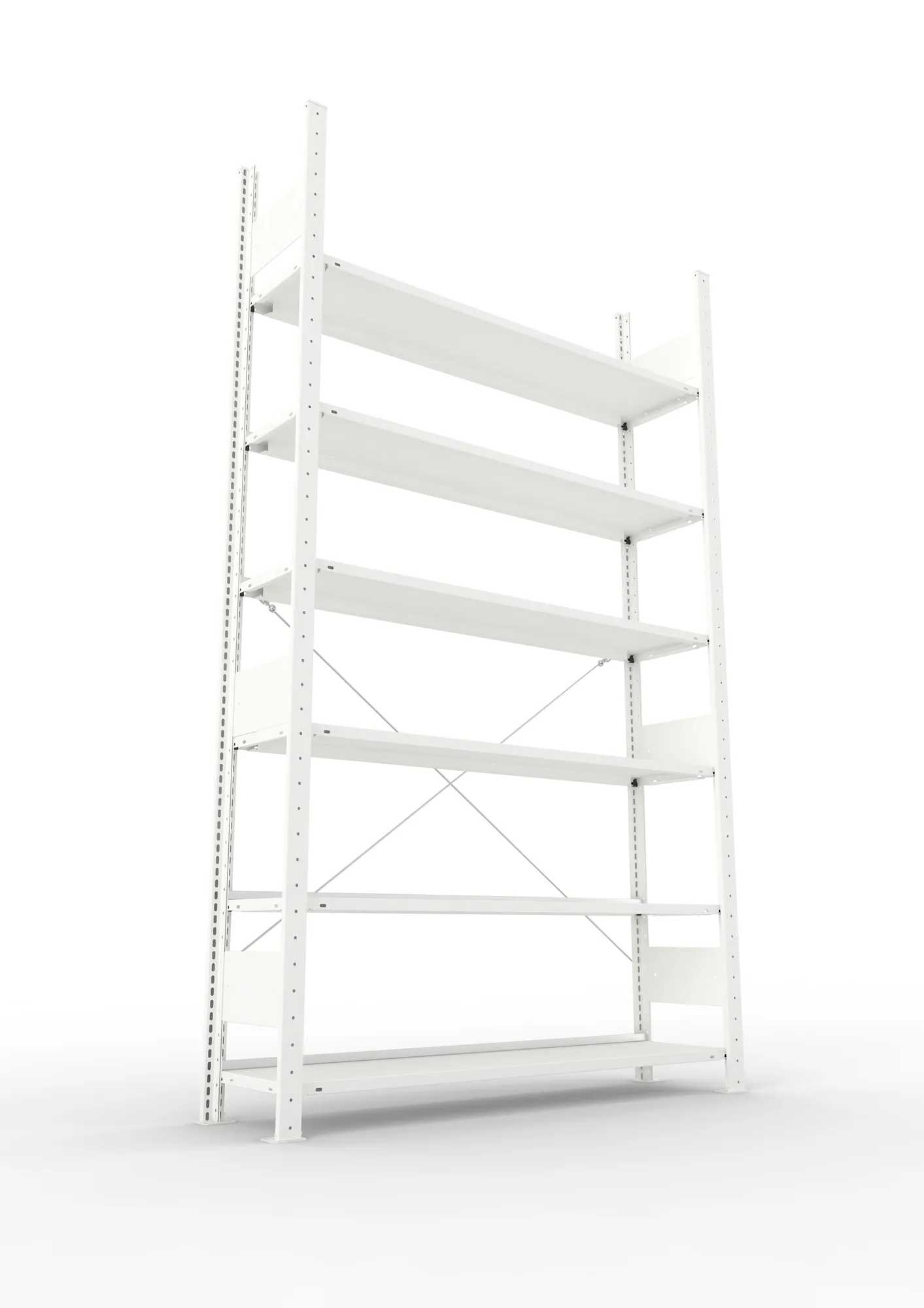 META COMPACT | Büro-Steckregal | Grundregal | 2200 x 1250 x 300 mm | Fachlast 80 kg | 6 Ebenen | RAL 7035
